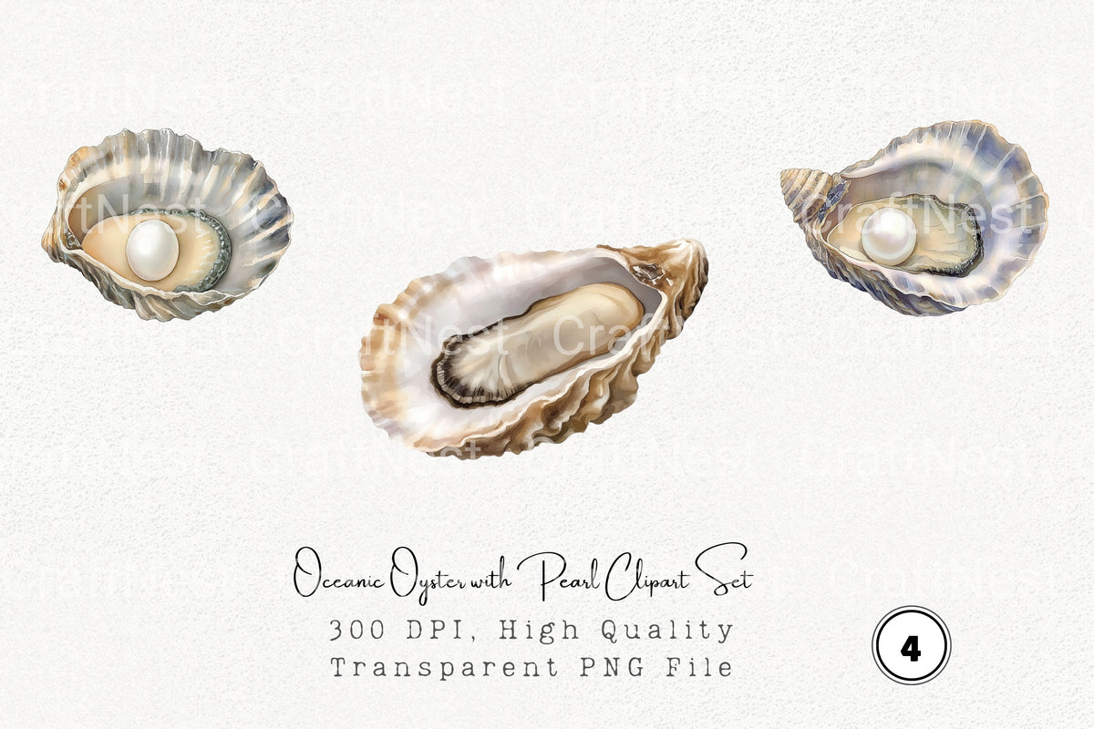 Oceanic Oyster With Pearl Clipart Bundle