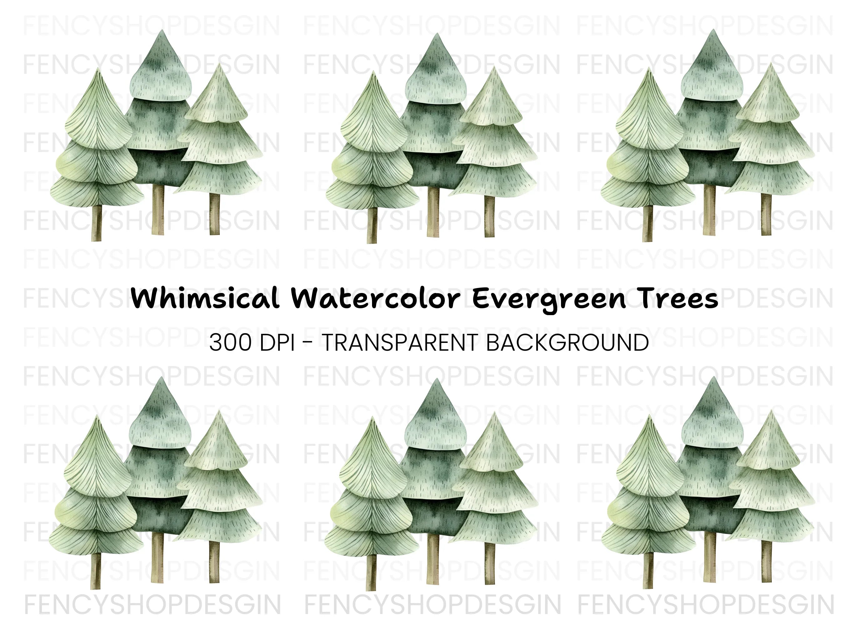 Winter Forest Pine Tree Clipart Bundle
