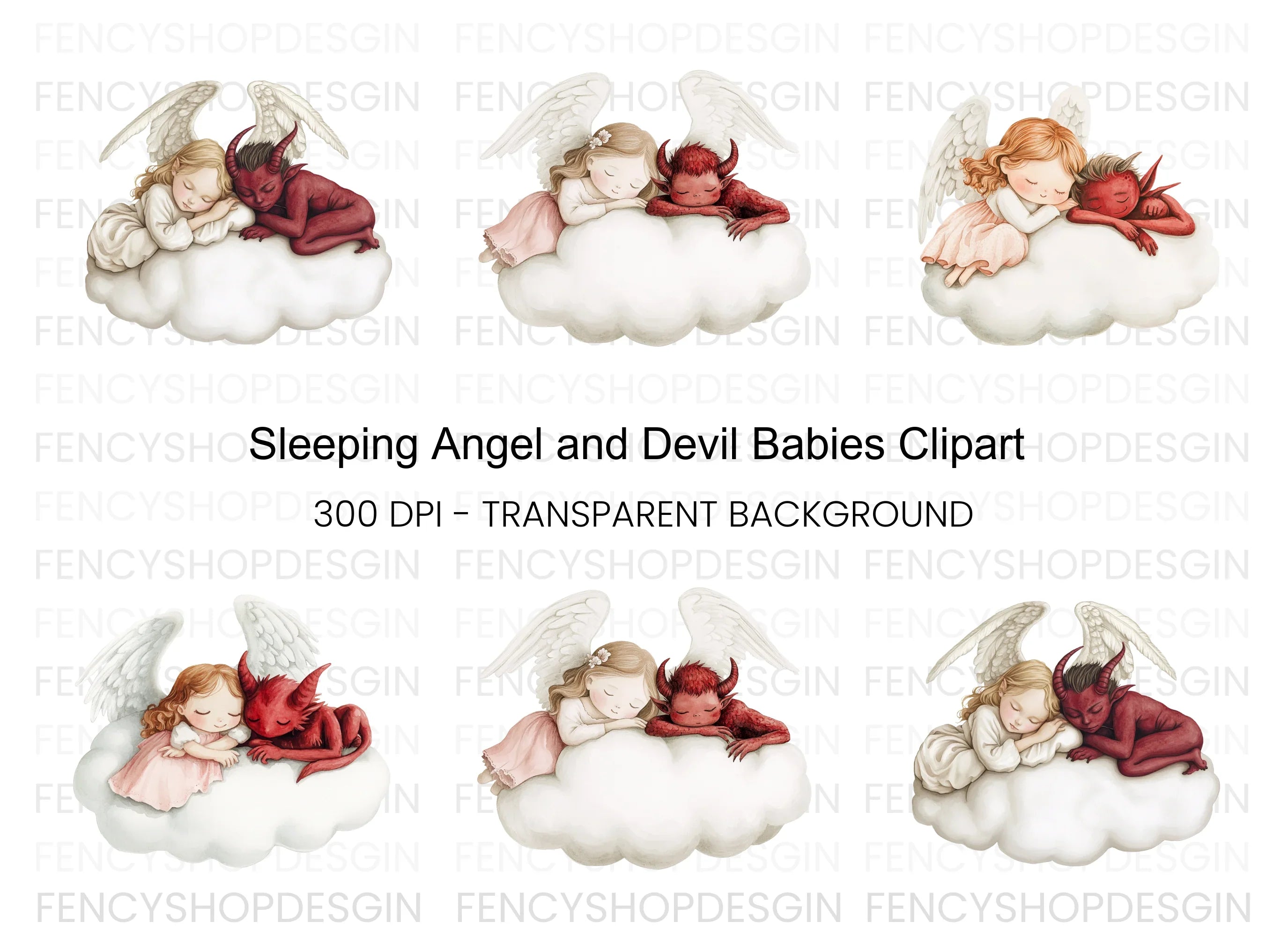 Sleeping Angels and Devils Clipart Bundle