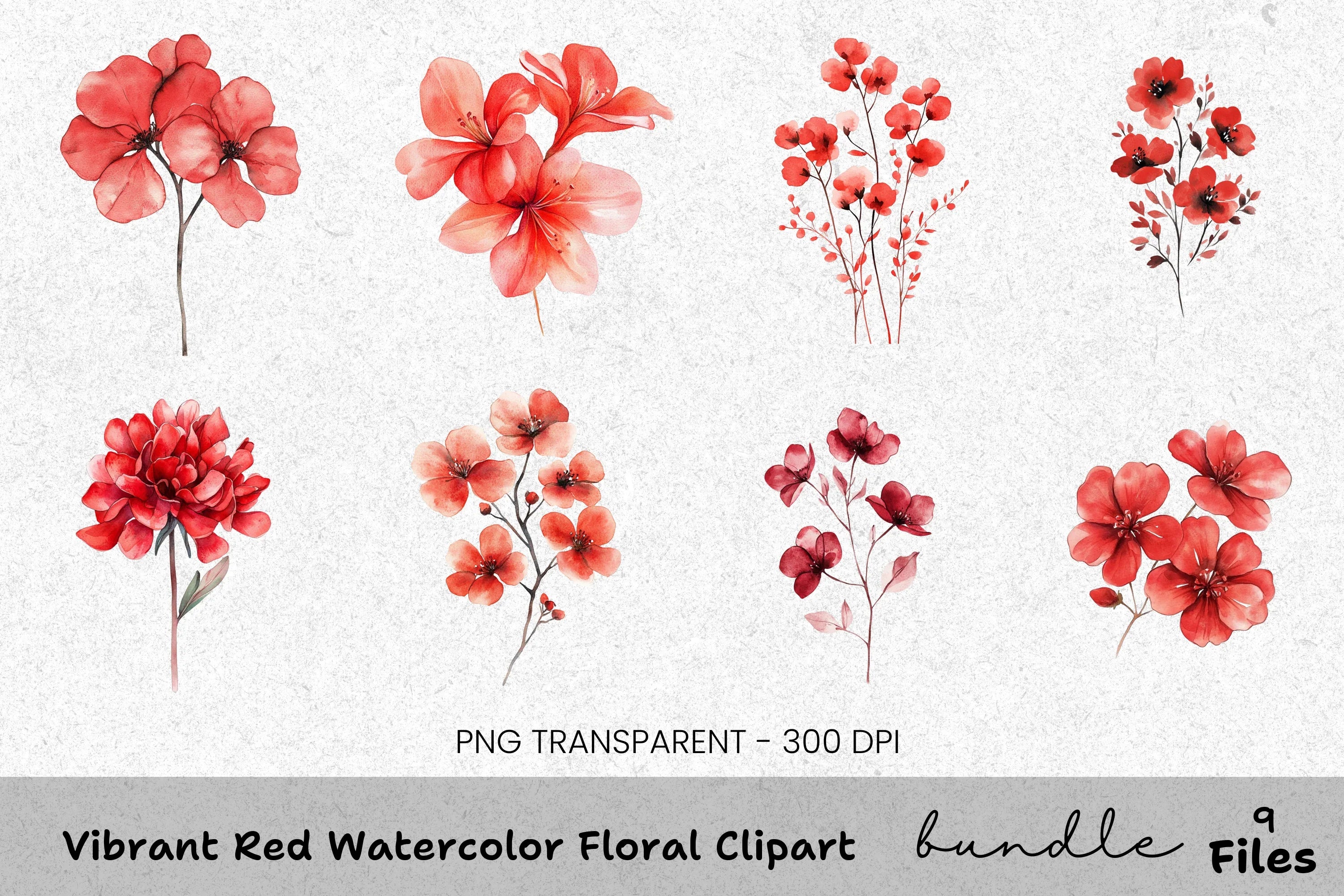 Vibrant Red Floral Clipart Bundle