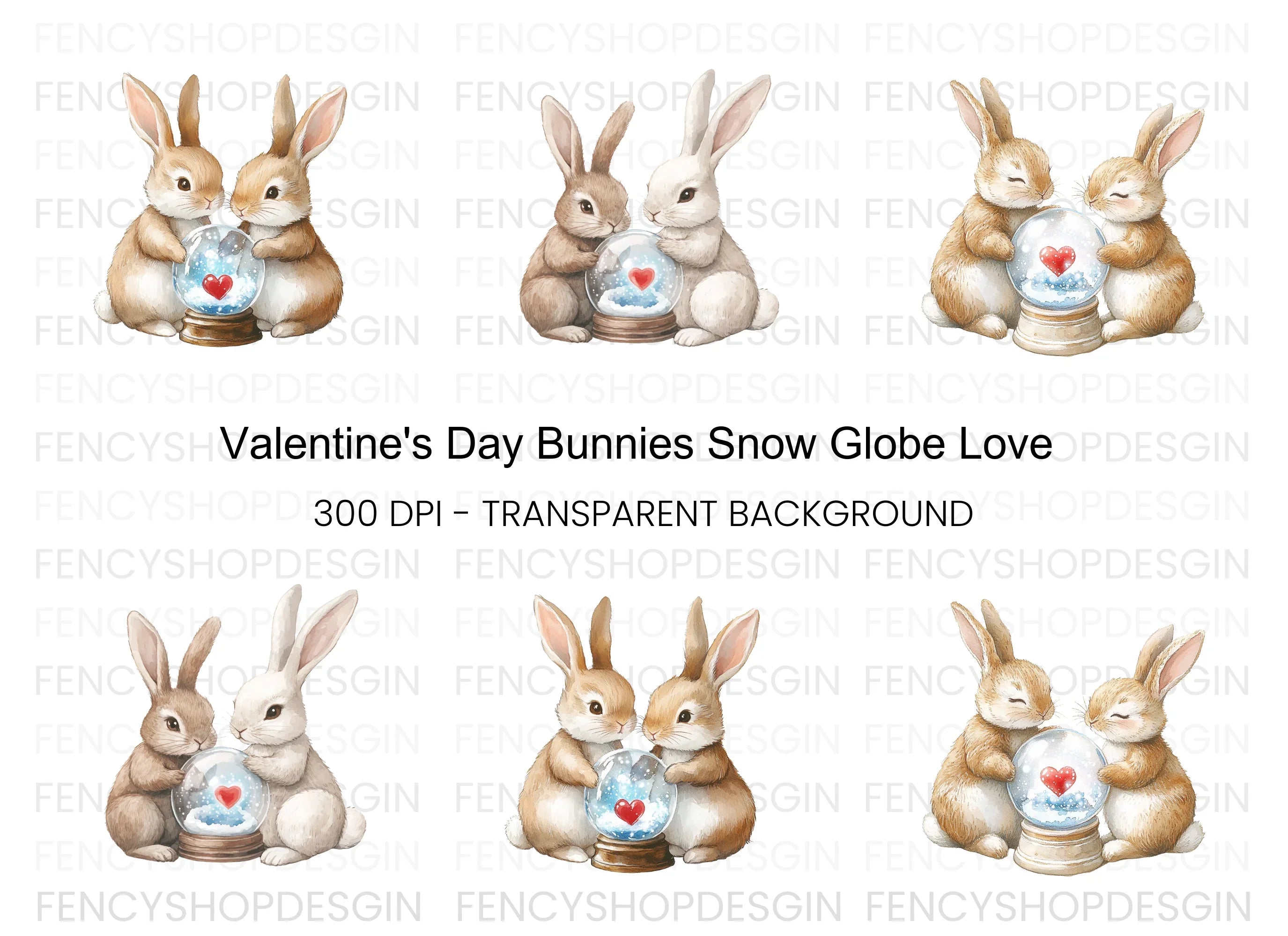 Valentine Bunny Snow Globe Clipart Bundle