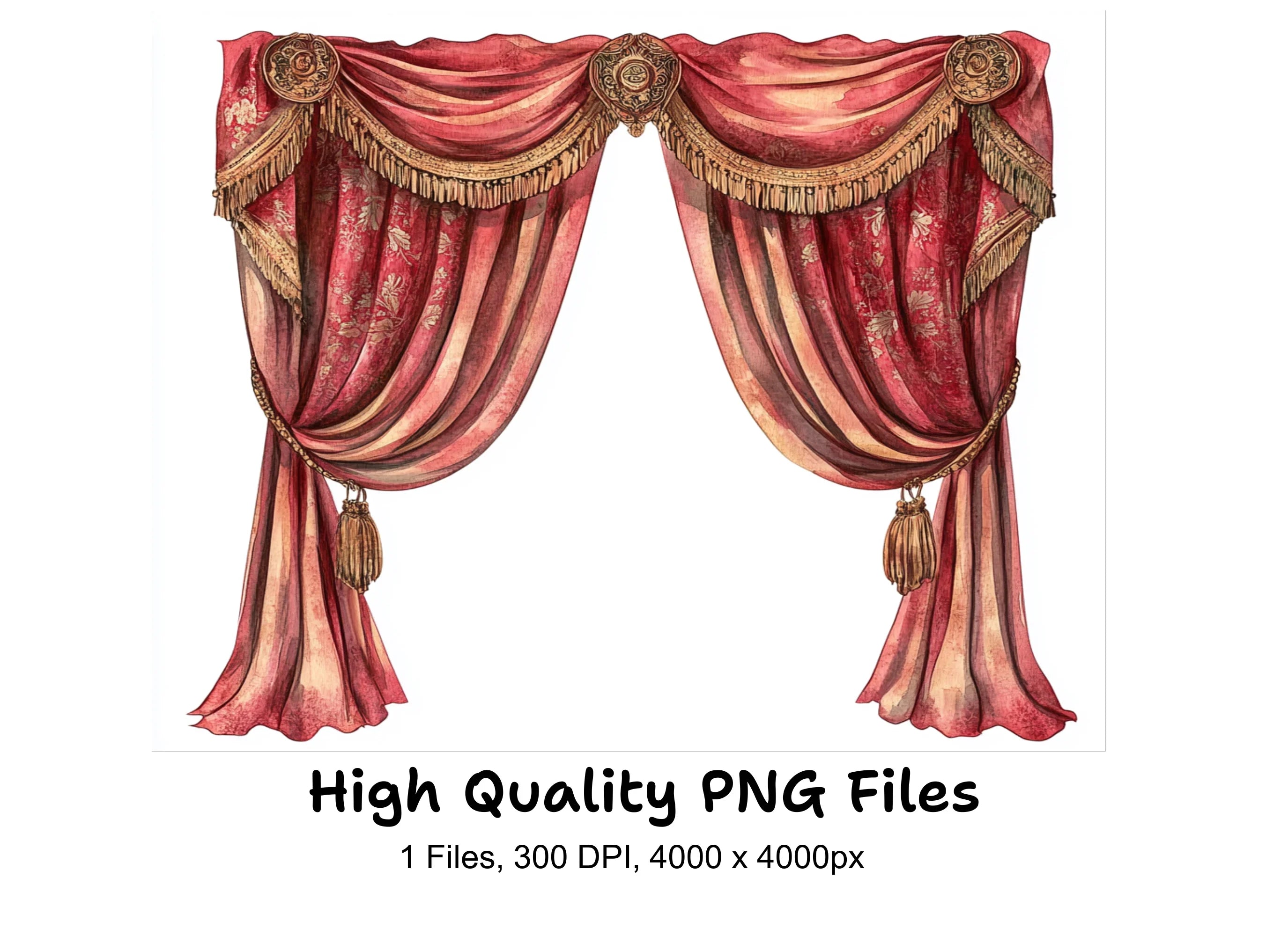 Elegant Red Curtain Clipart Bundle