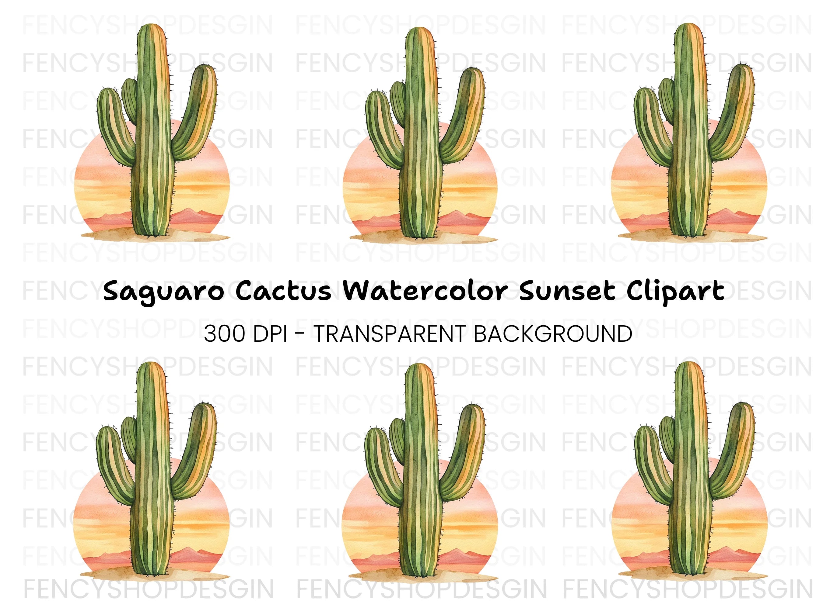 Vibrant Saguaro Cactus Desert Clipart Bundle