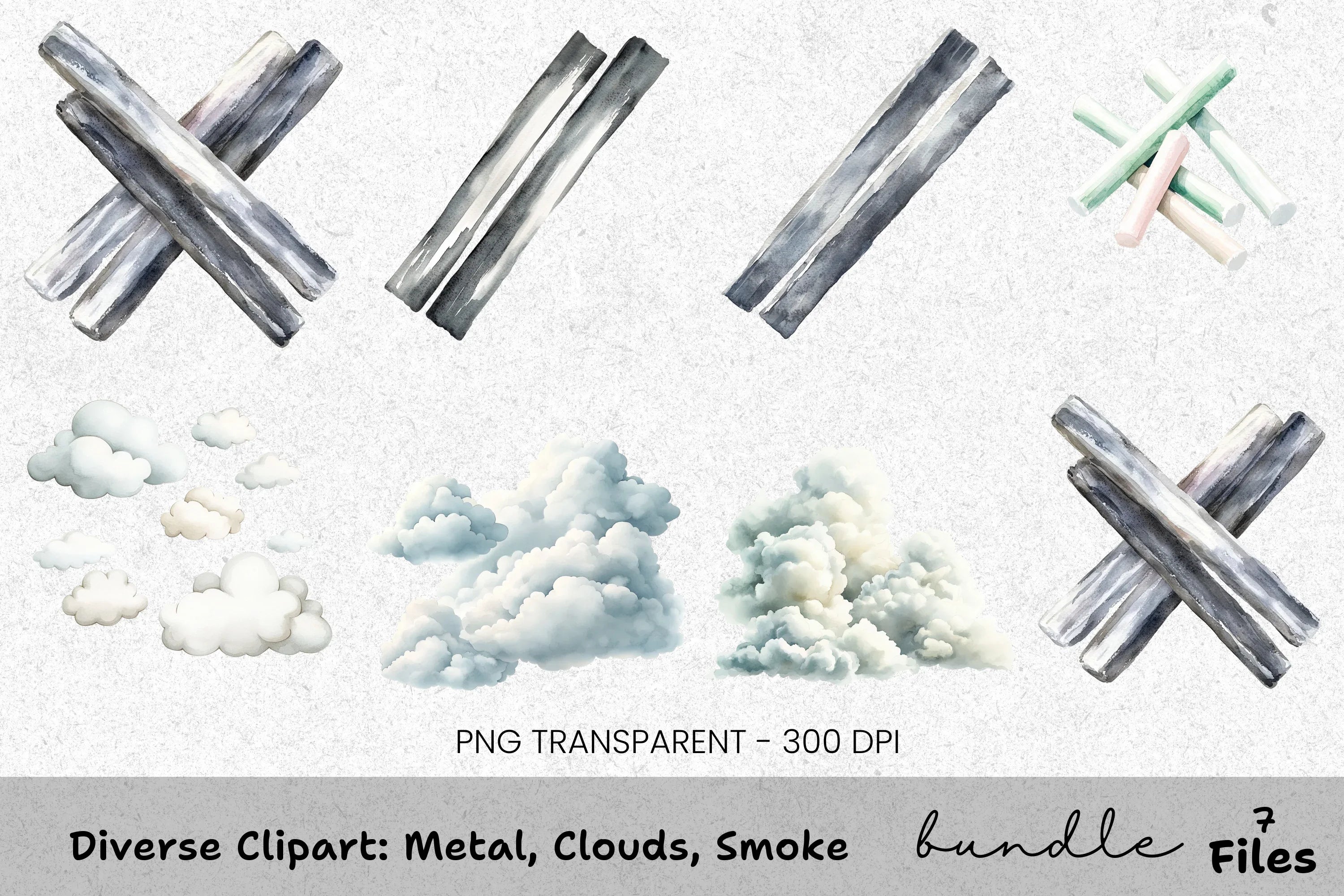 Diverse Metal Clouds Smoke Clipart Bundle