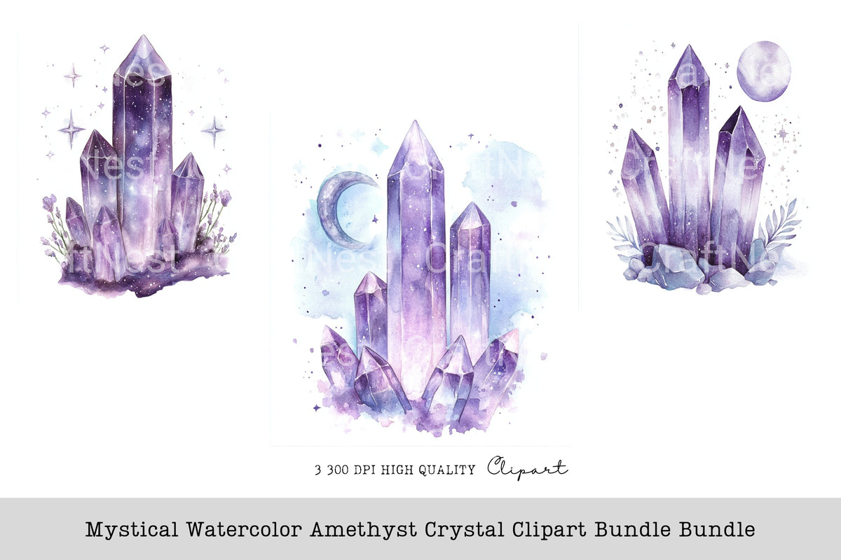 Mystical Amethyst Crystal Clipart Bundle