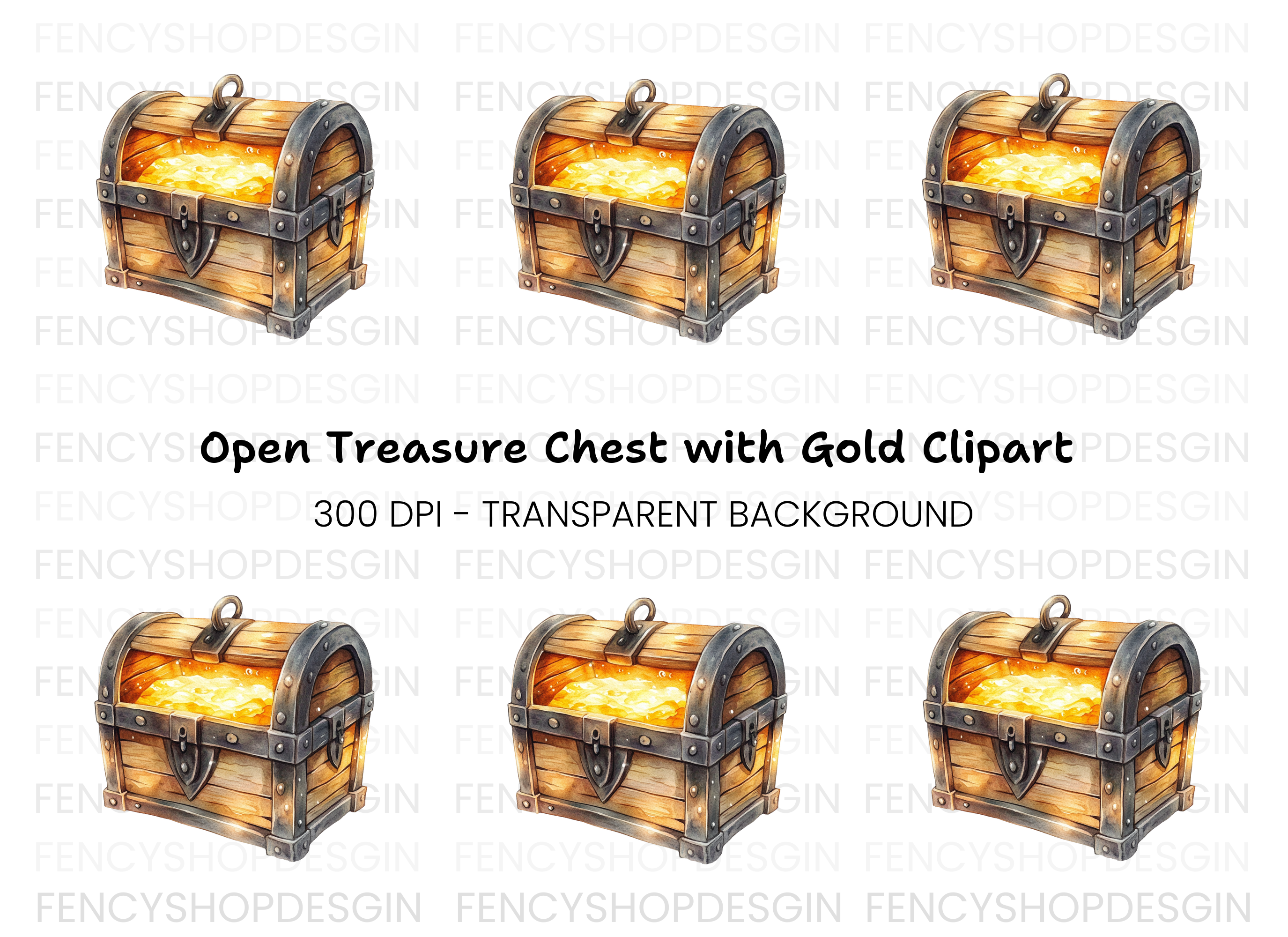 Open Treasure Chest Gold Clipart Bundle