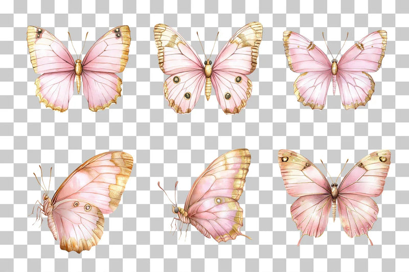 Pink Butterfly Gold Wings Clipart Bundle - CraftNest - Digital Crafting and Art