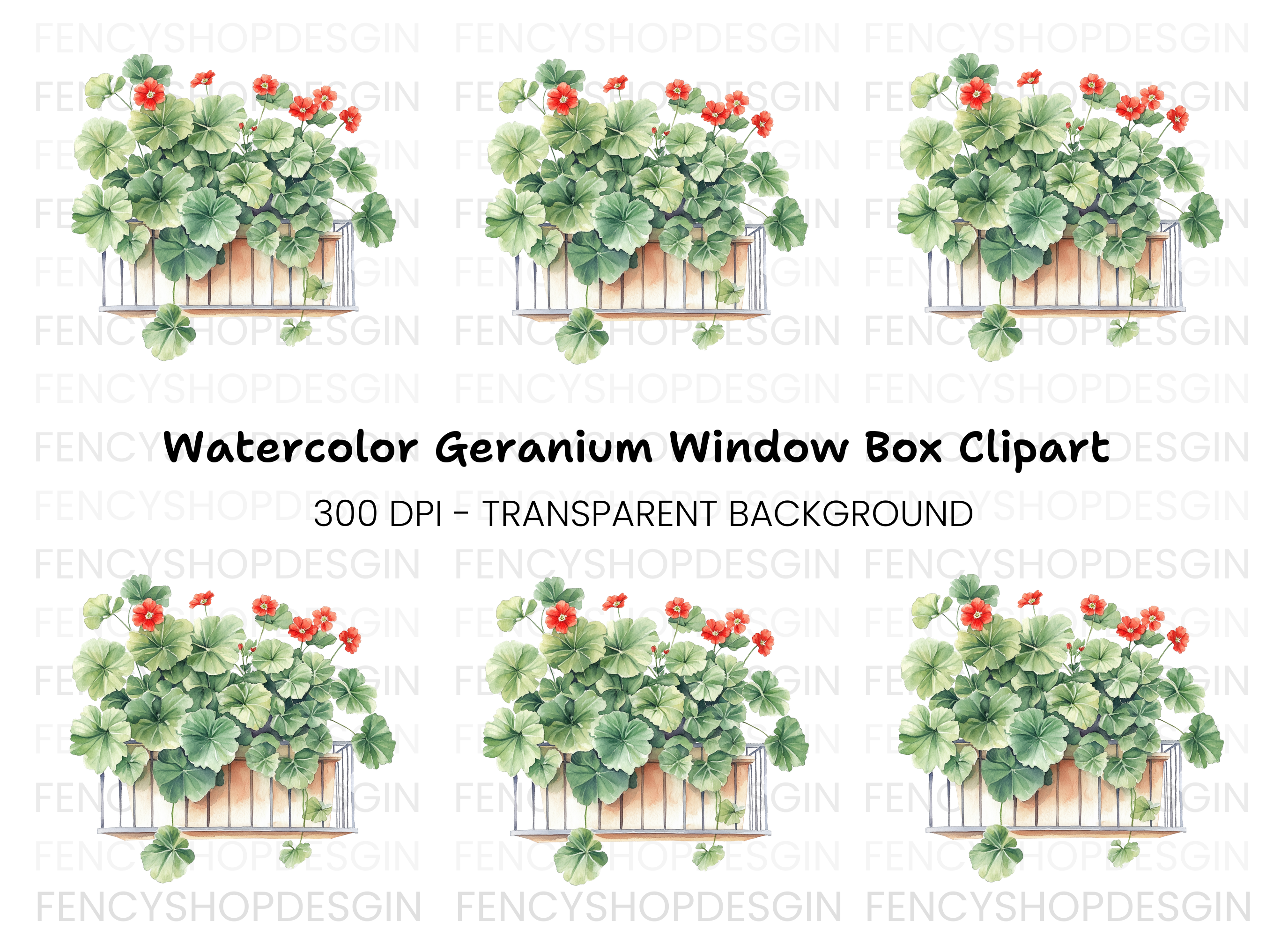 Balcony Geranium Planter Clipart Bundle
