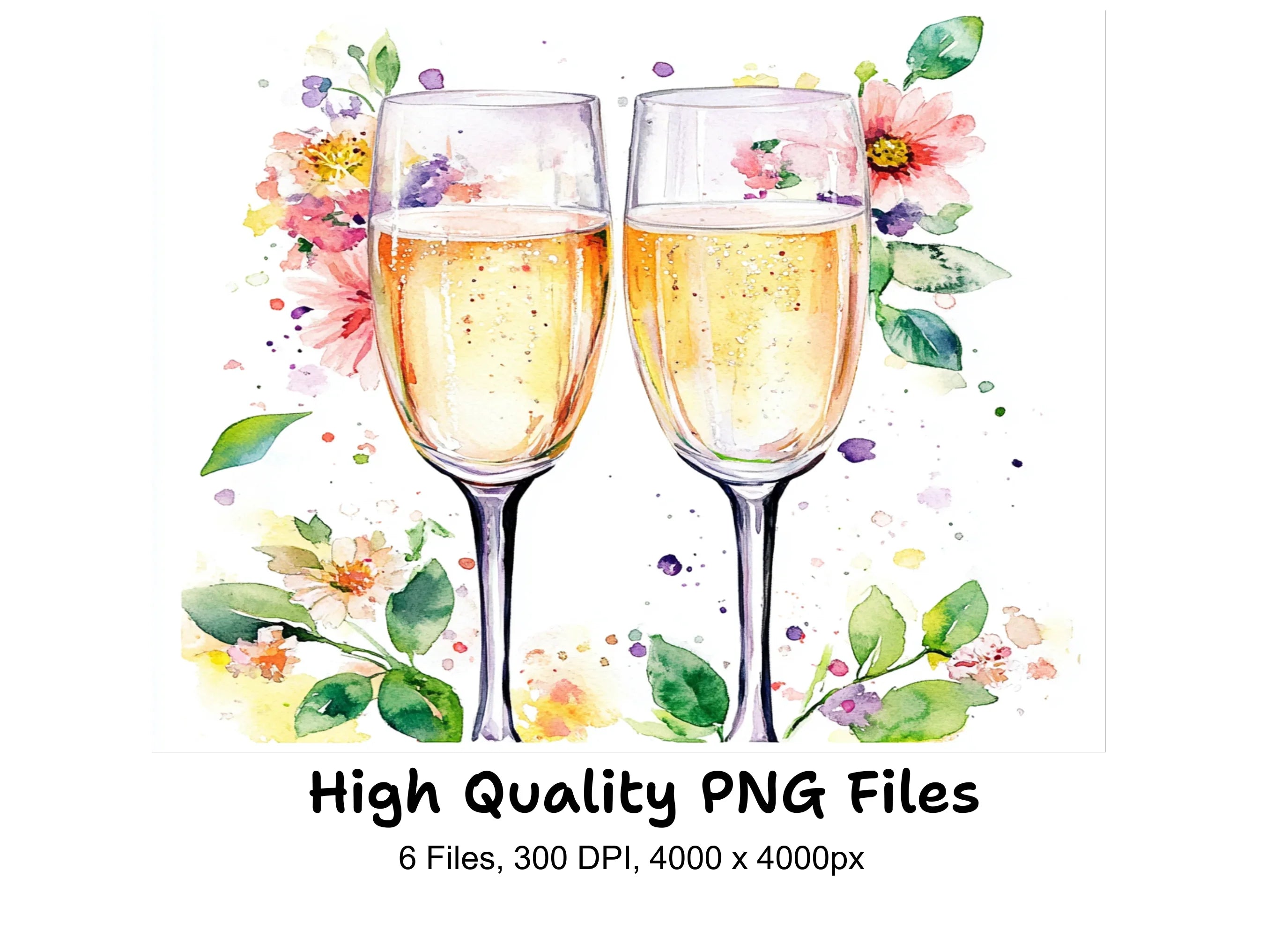 Champagne Flutes Clipart Bundle