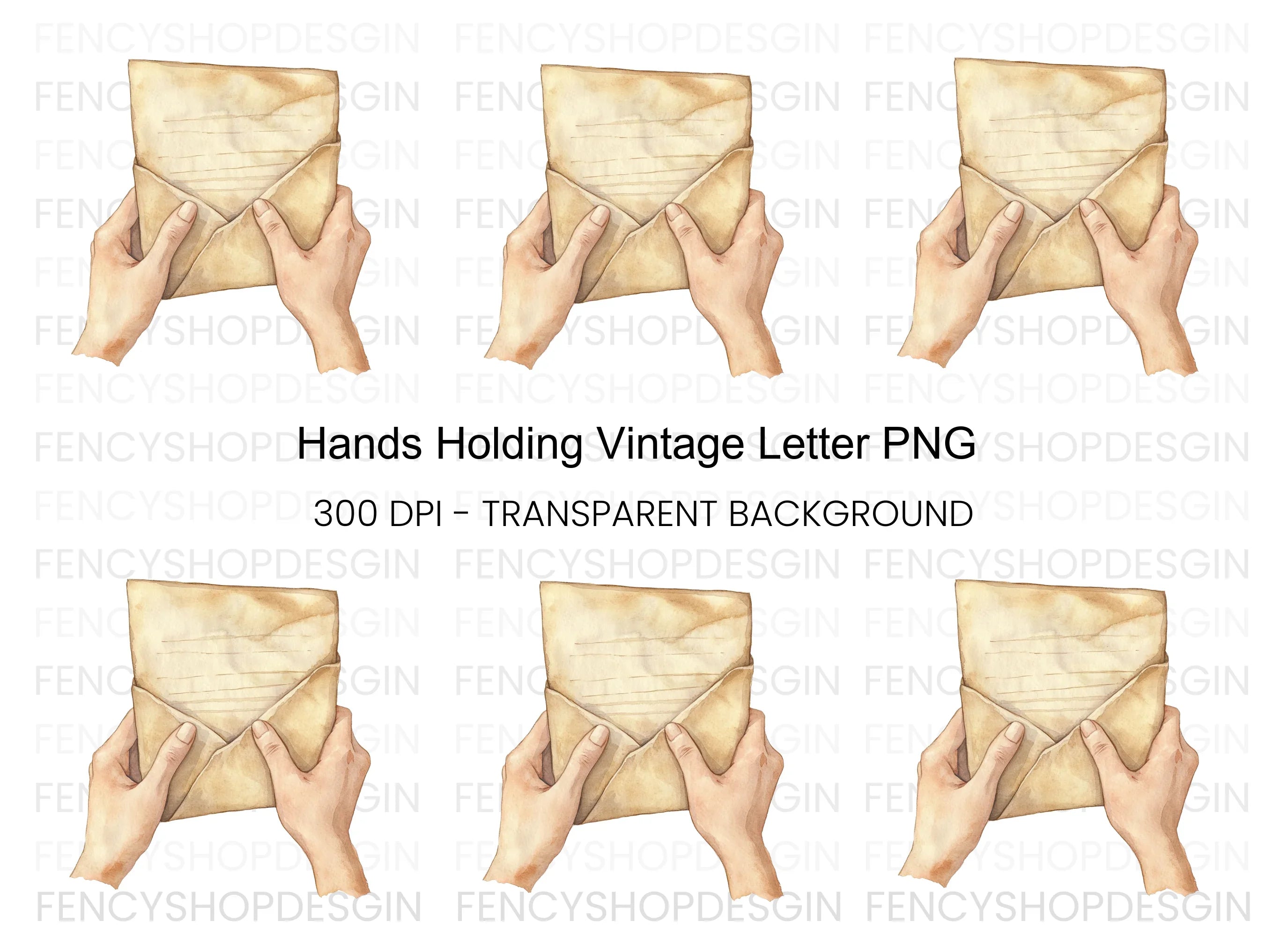 Vintage Hands Holding Old Letter Clipart Bundle