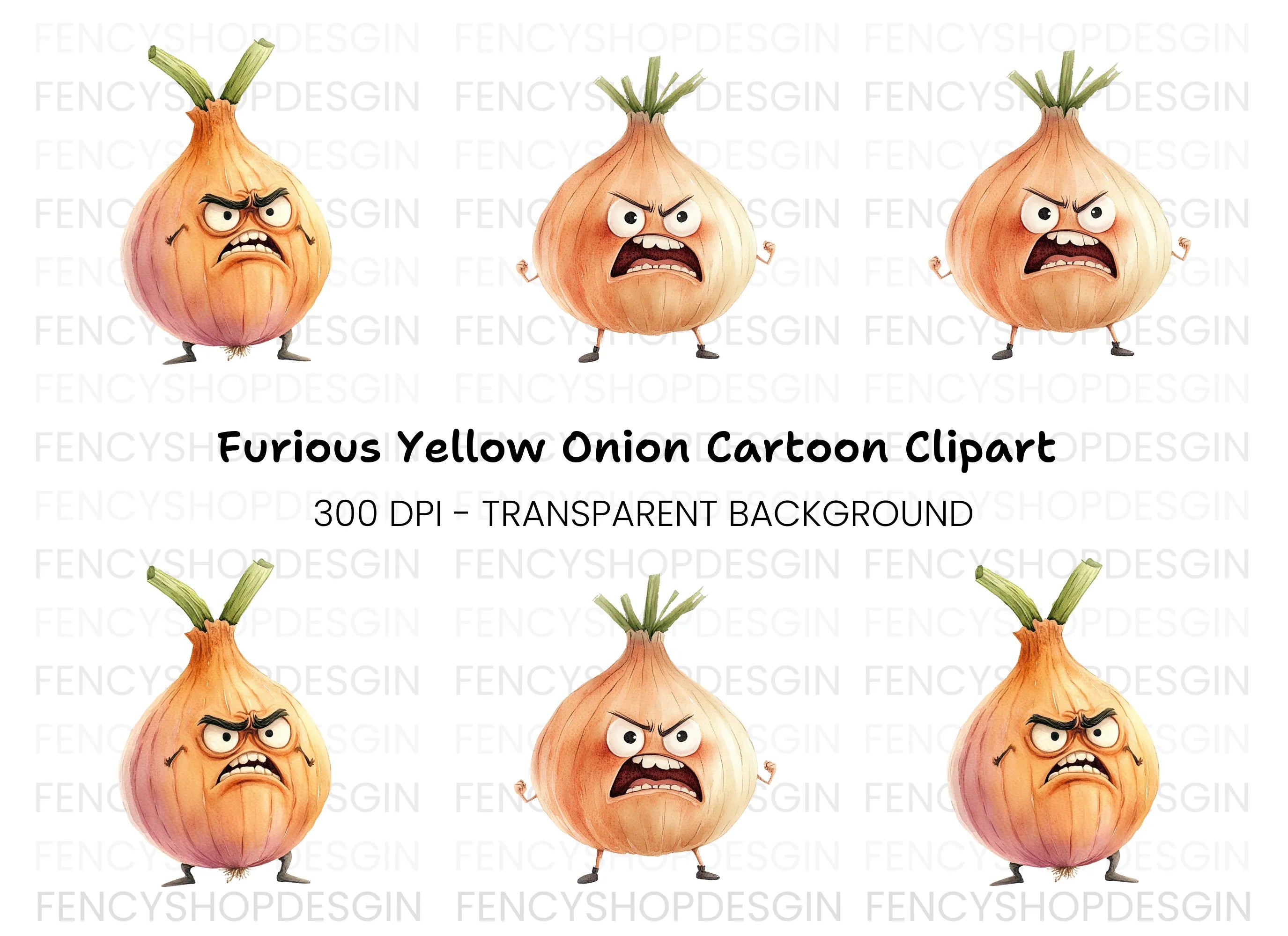 Angry Onion Cartoon Clipart Bundle