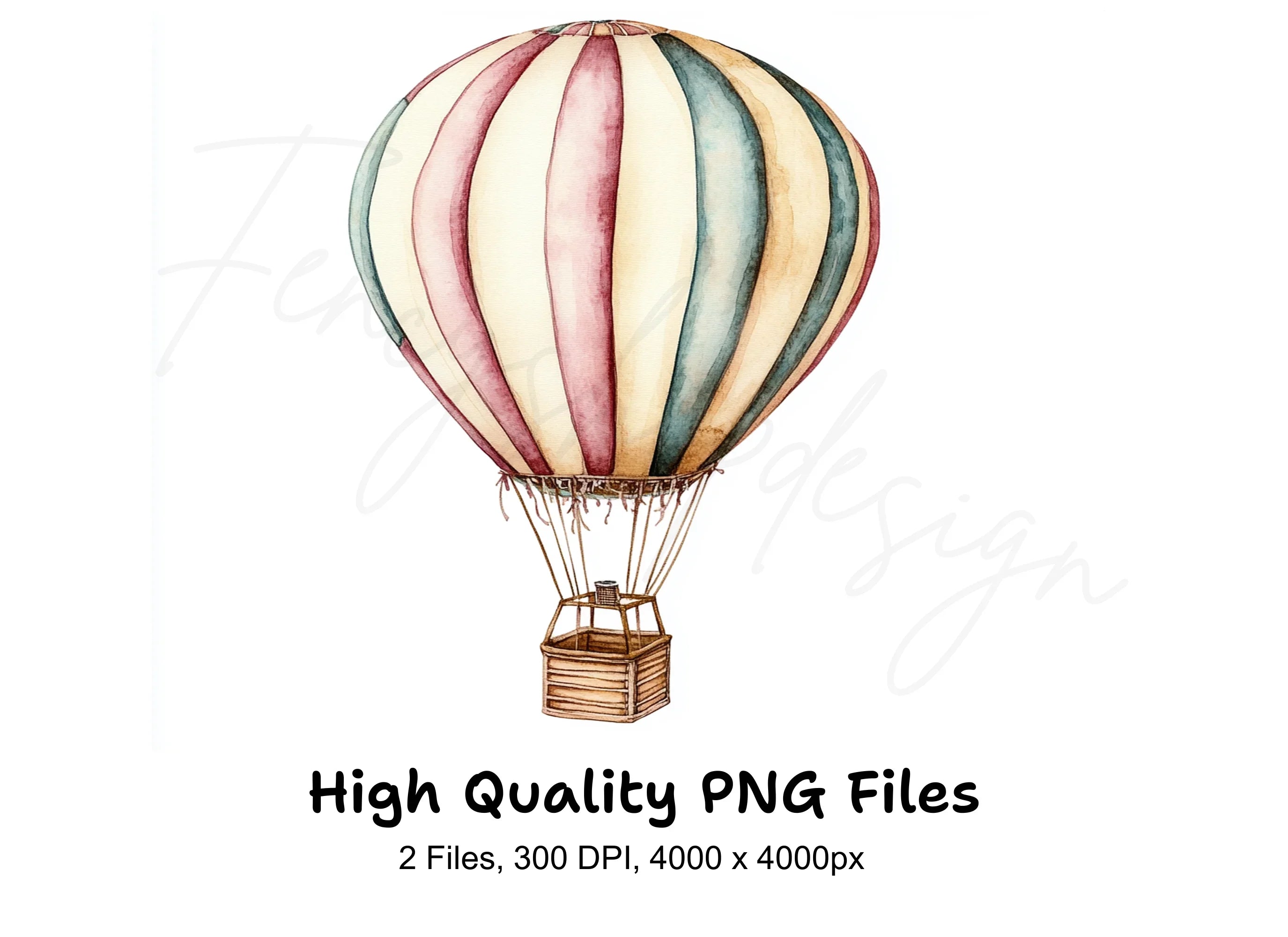 Vintage Striped Hot Air Balloon Clipart Bundle