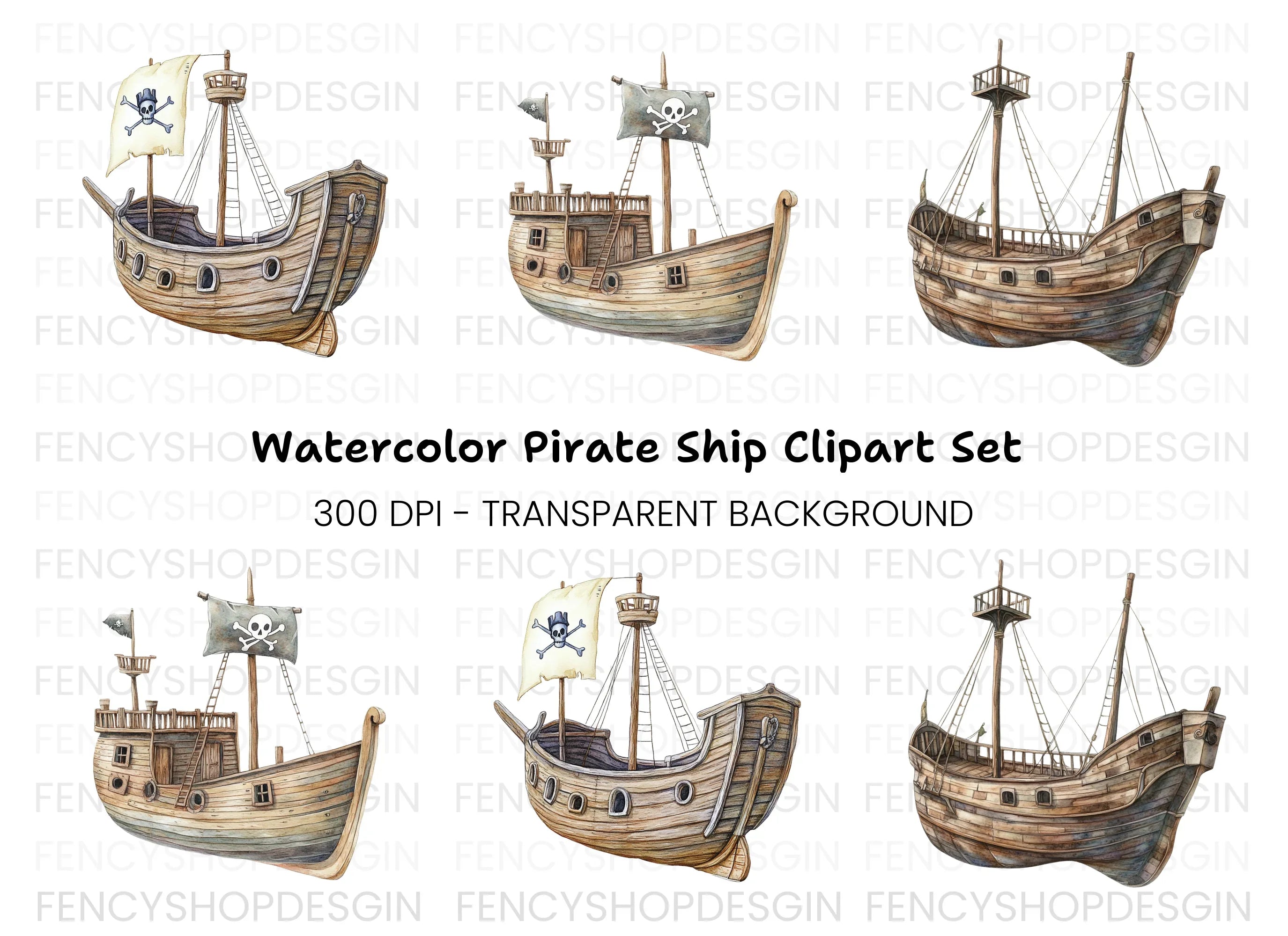 Pirate Ship Clipart Bundle
