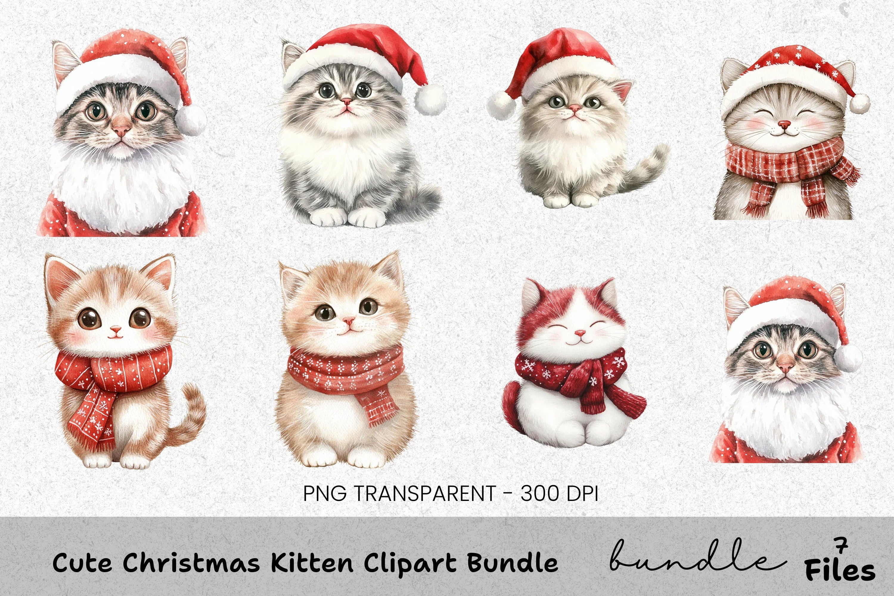 Cute Christmas Kitten Clipart Bundle