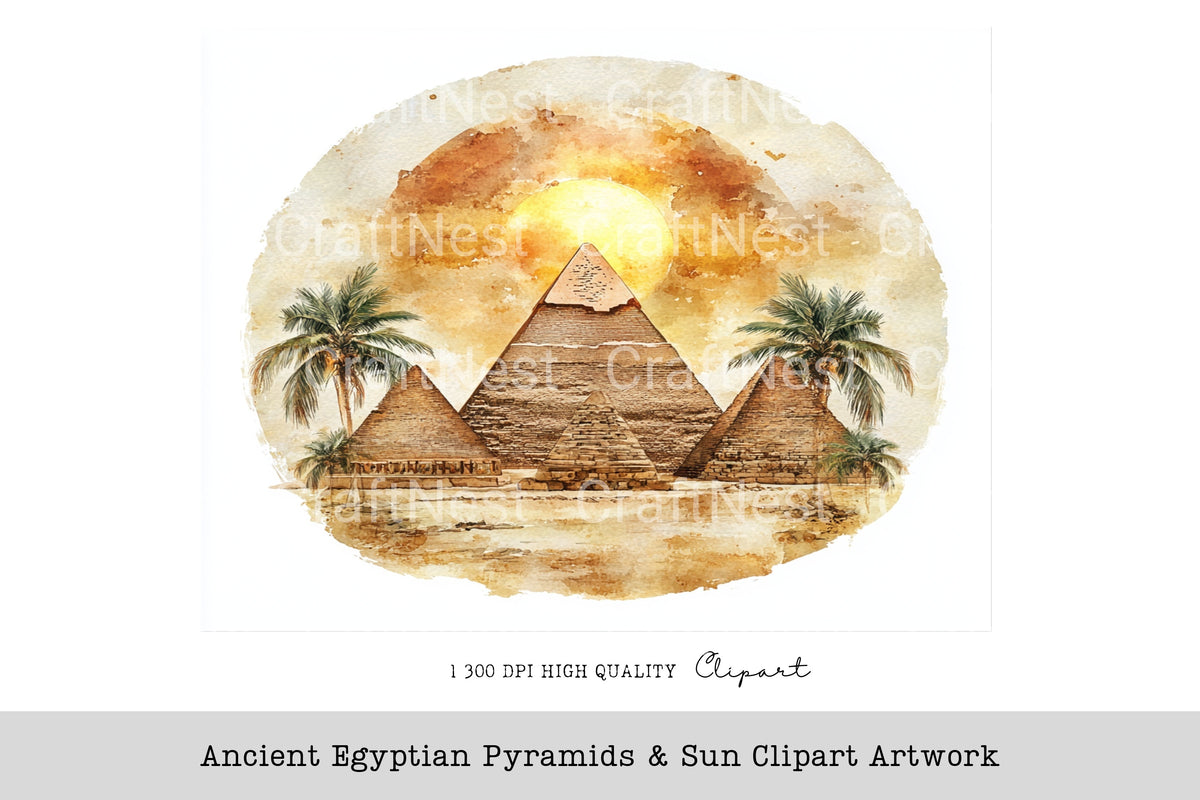 Ancient Egyptian Pyramids Sun Artwork Clipart Bundle