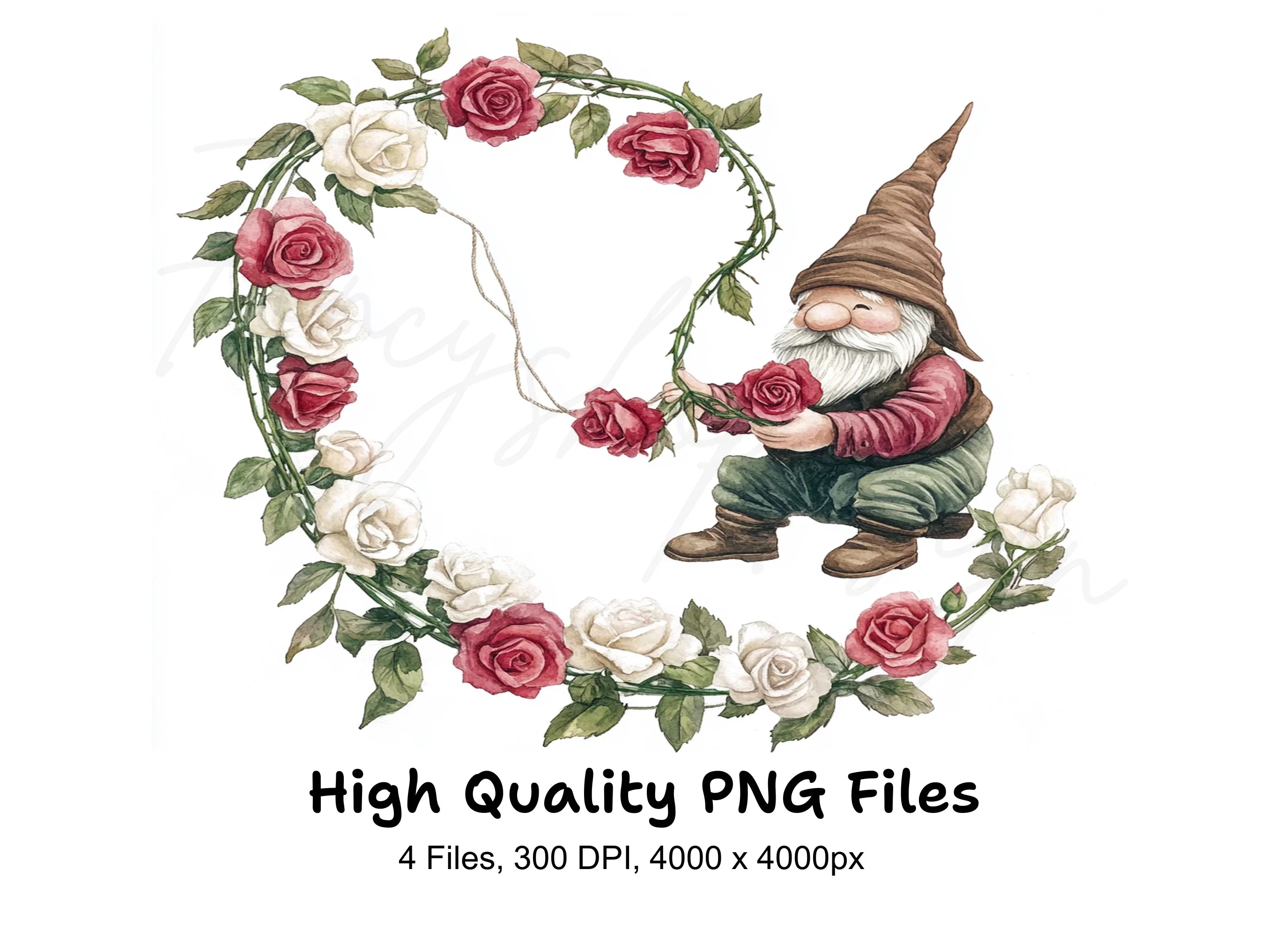 Gnome with Rose Vine Clipart Bundle