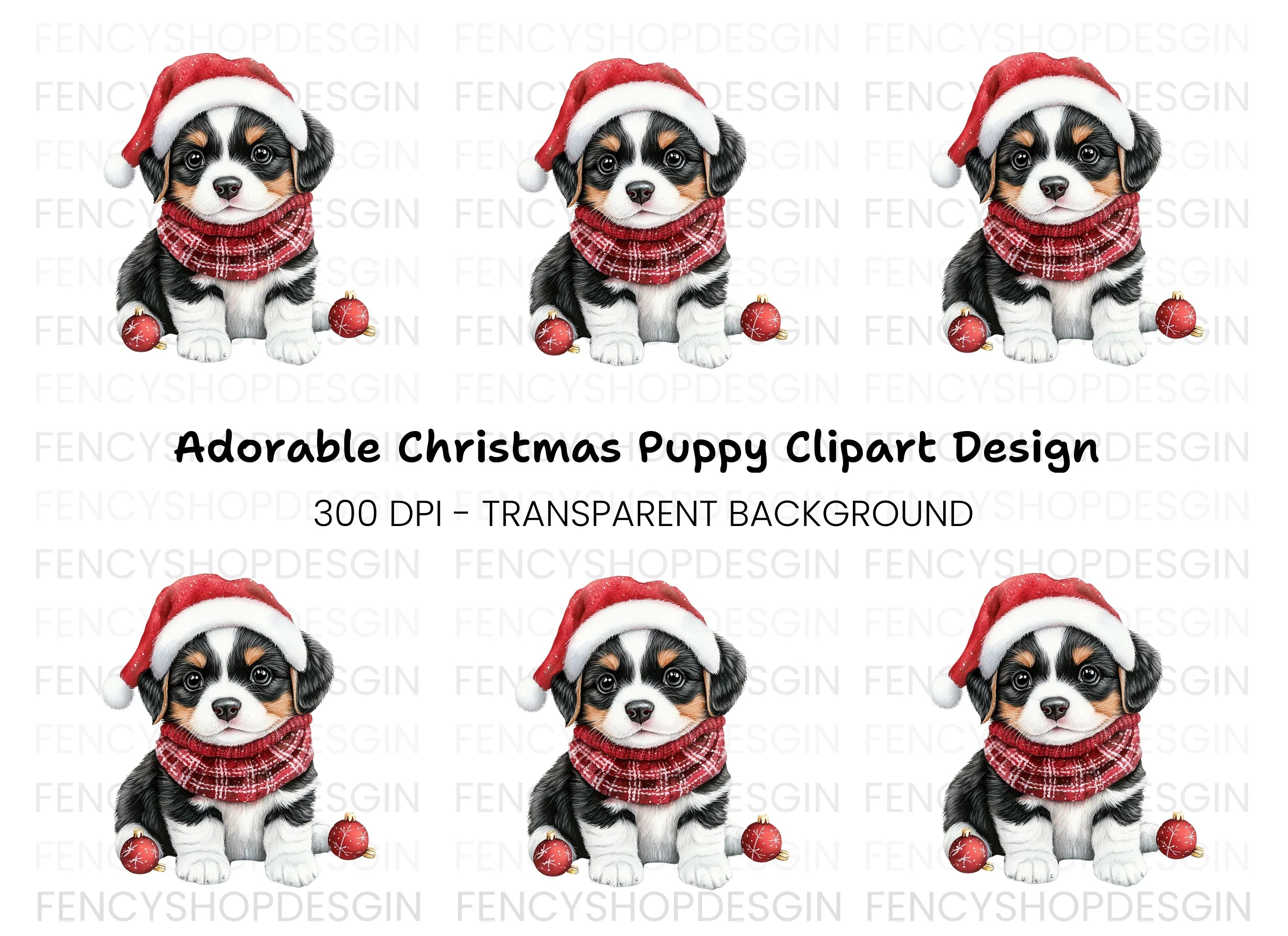 Festive Puppy Christmas Ornaments Clipart Bundle