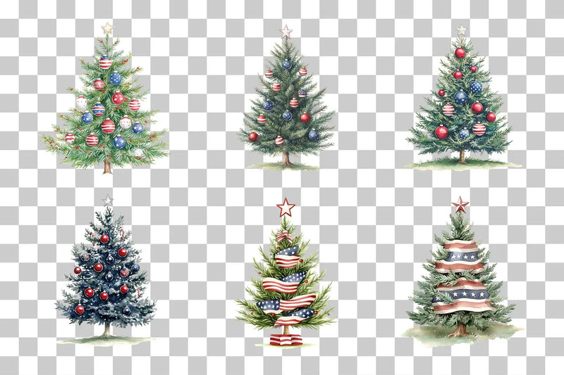 Patriotic American Christmas Tree Clipart Bundle - CraftNest - Digital Crafting and Art