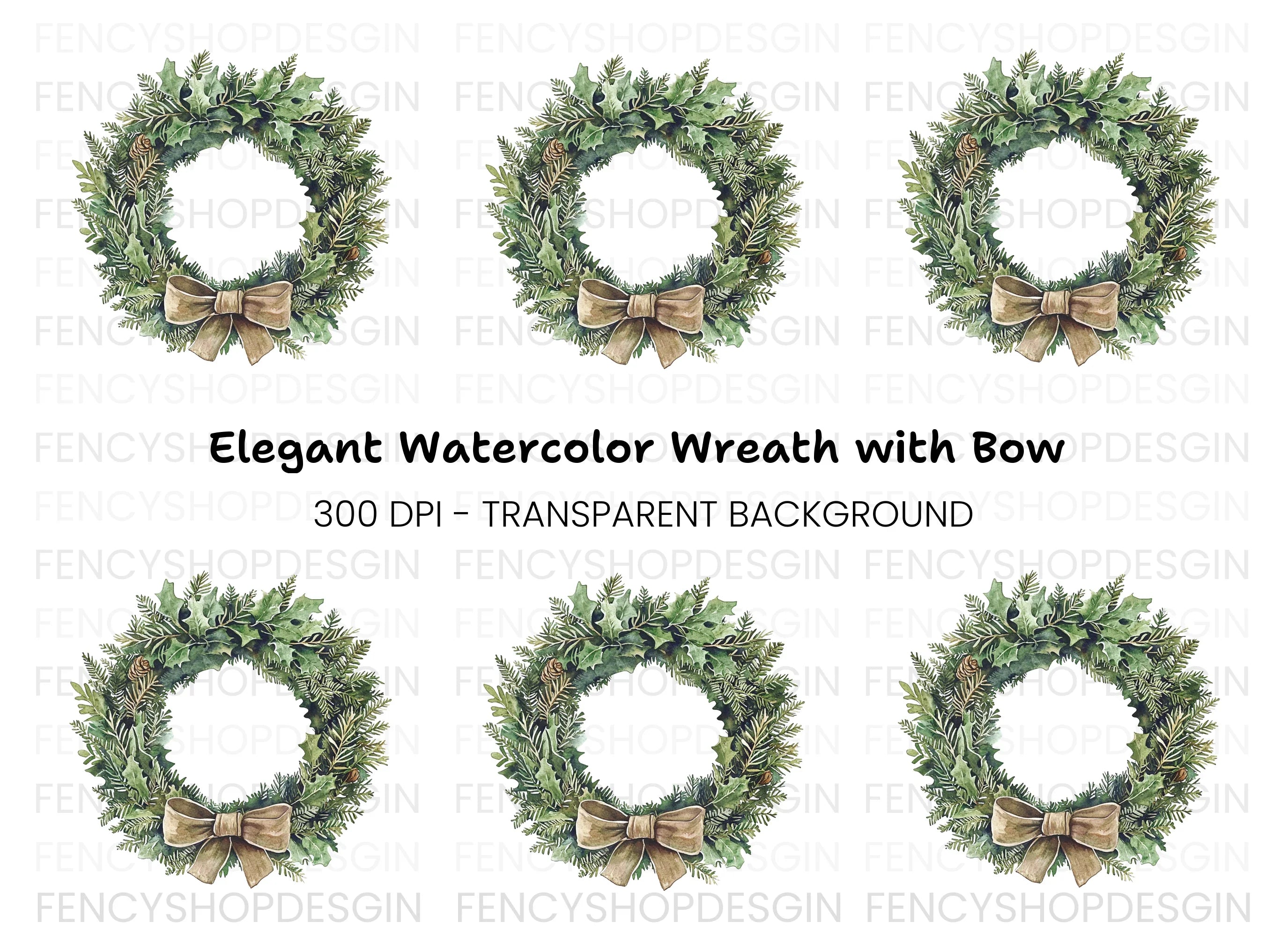 Elegant Holly Wreath Clipart Bundle