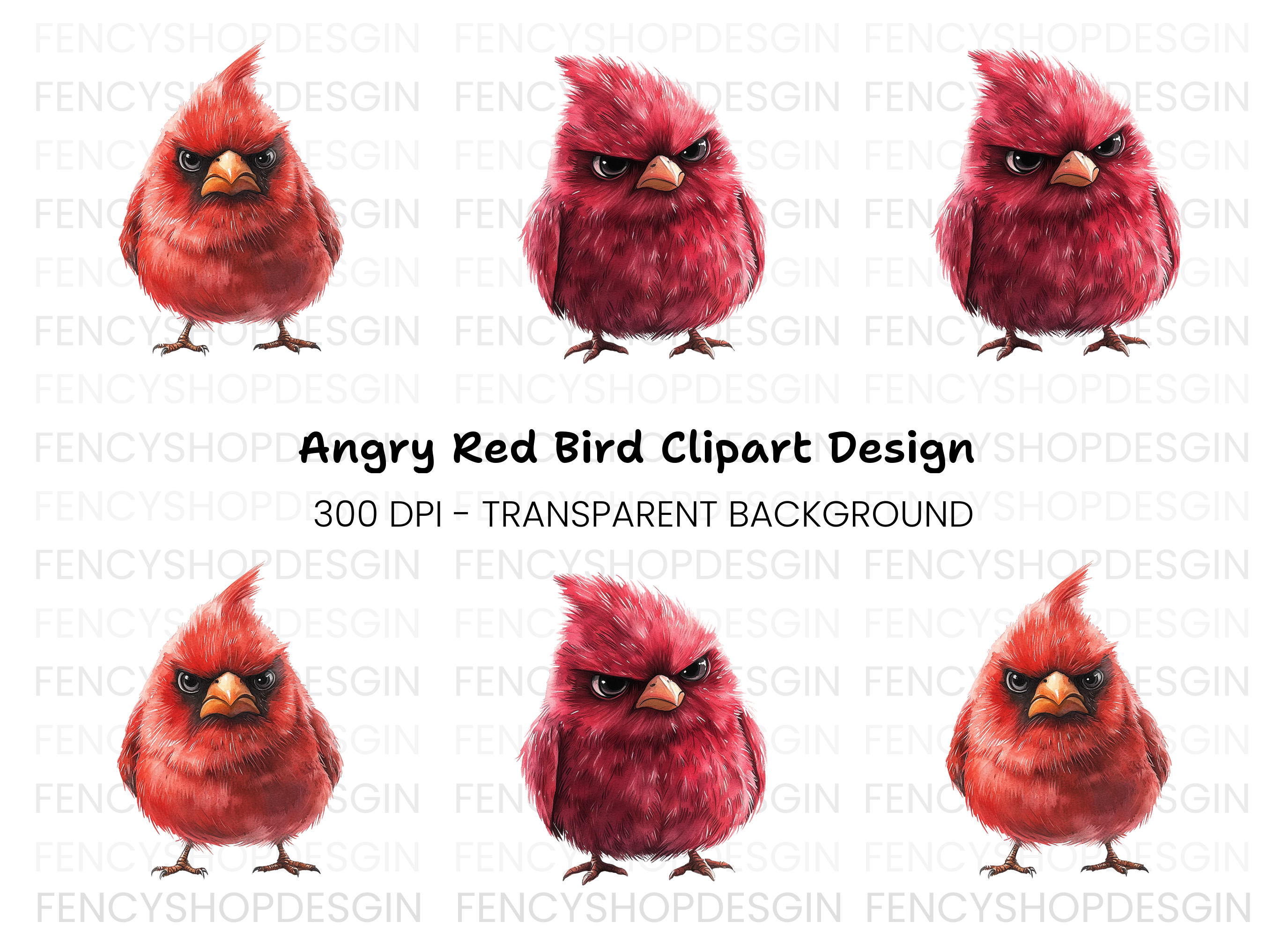 Angry Red Cardinal Bird Clipart Bundle