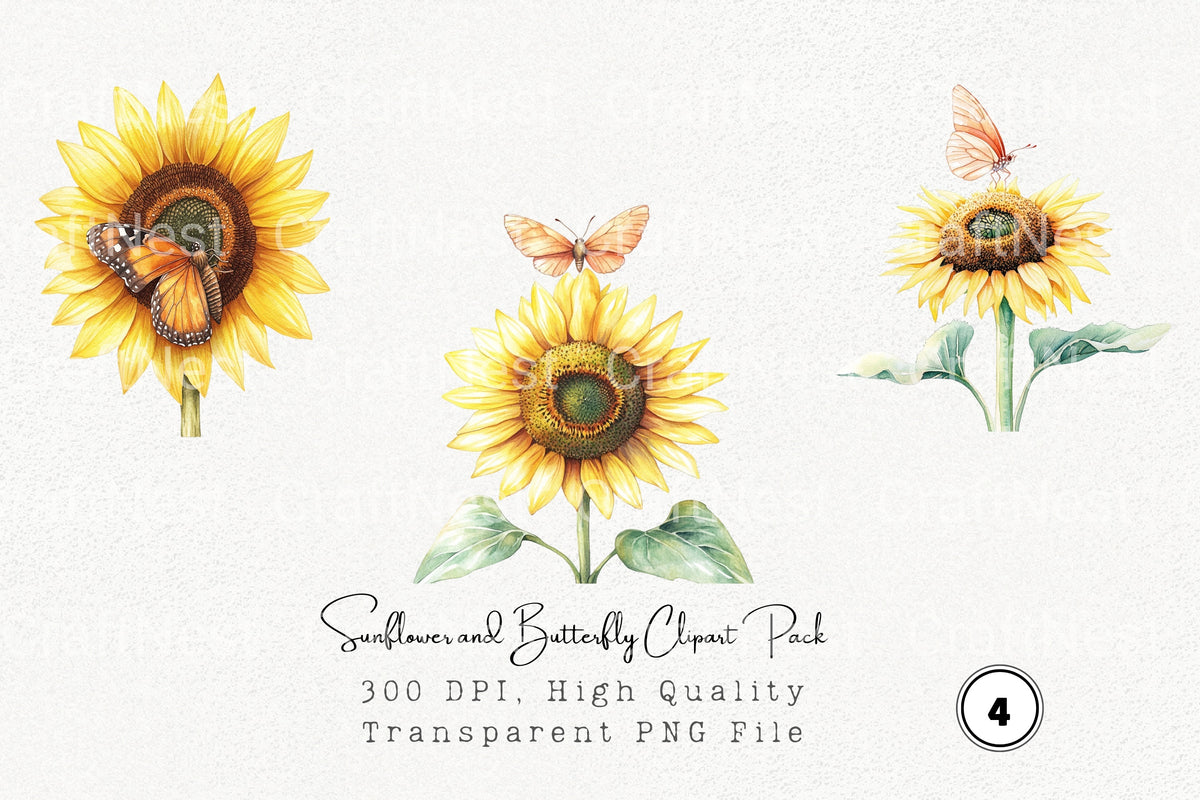 Sunflower And Butterfly Clipart Bundle