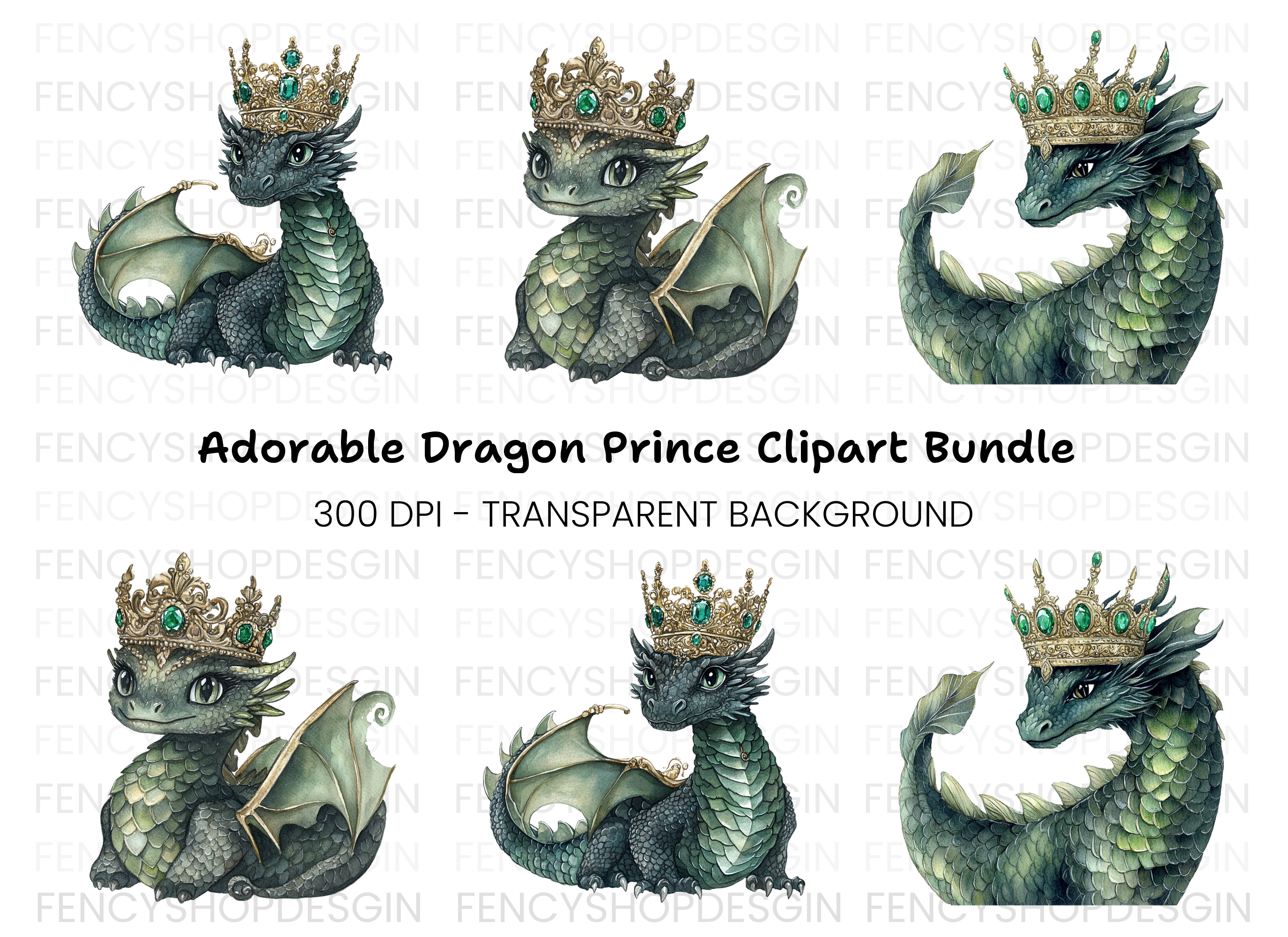 Baby Dragon Kings Clipart Bundle