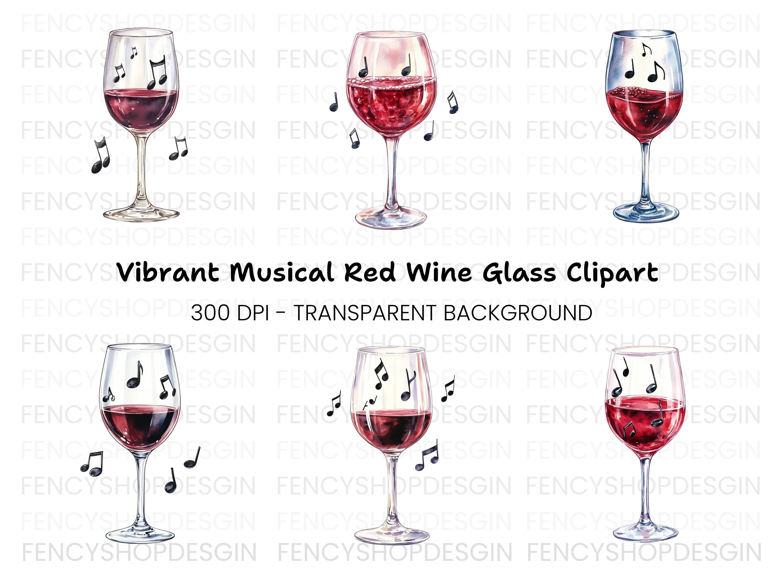 Wine Glasses with Music Clipart Bundle