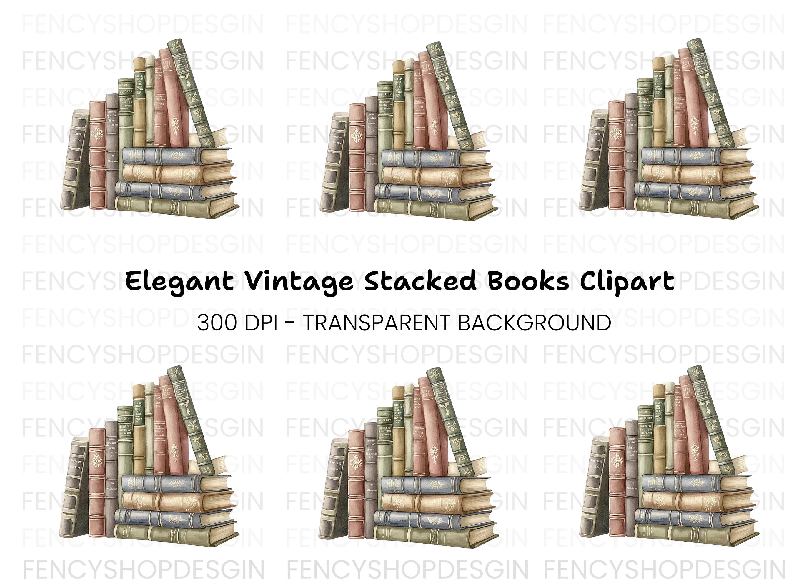 Vintage Books Stack Clipart Bundle