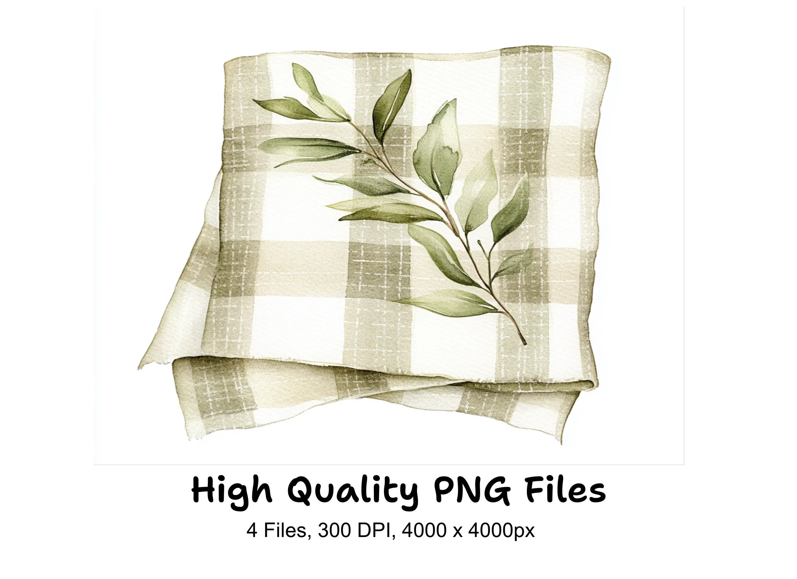 Plaid Blanket with Greenery Clipart Bundle