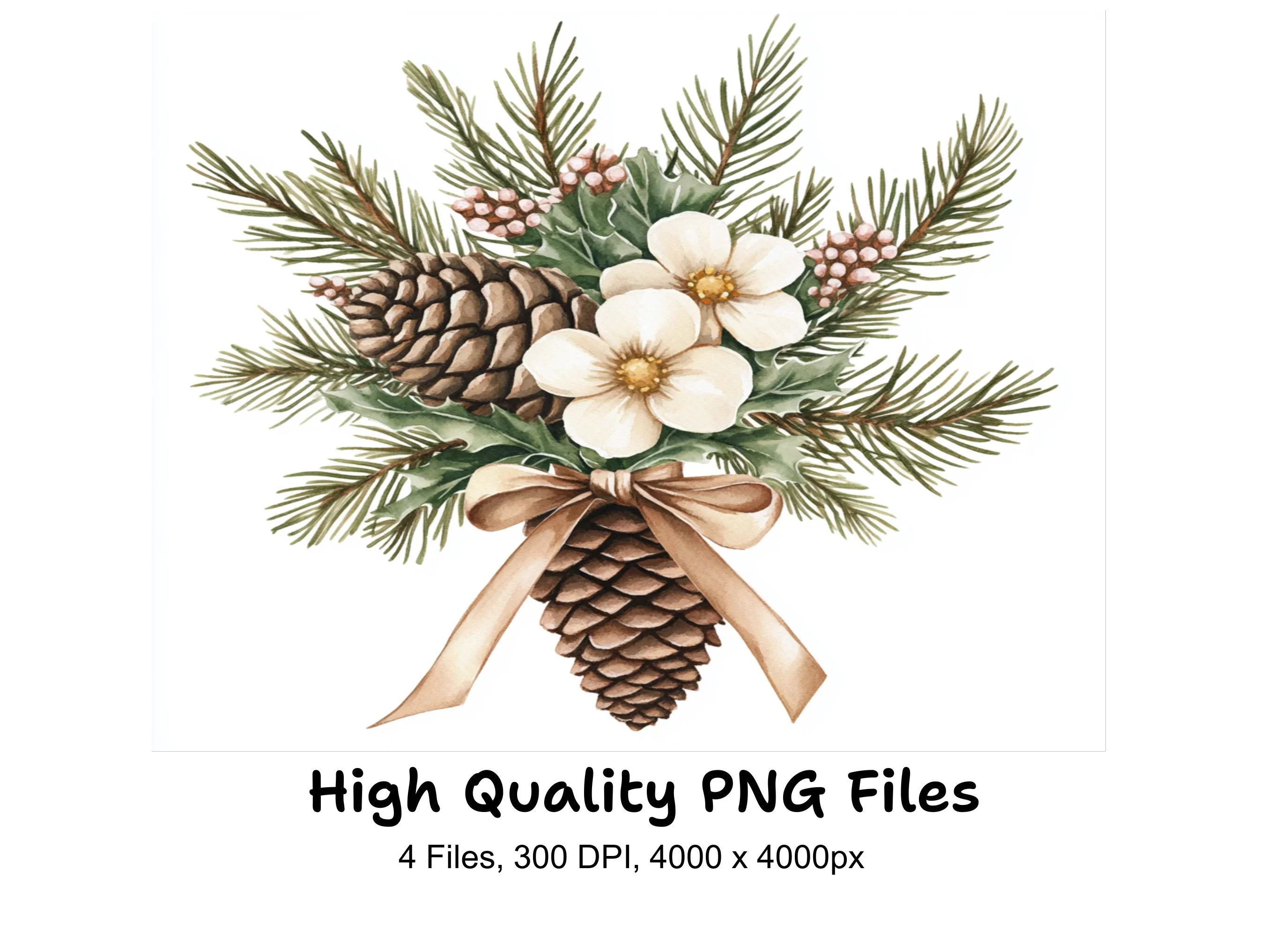 Christmas Pine Cone Flower Clipart Bundle