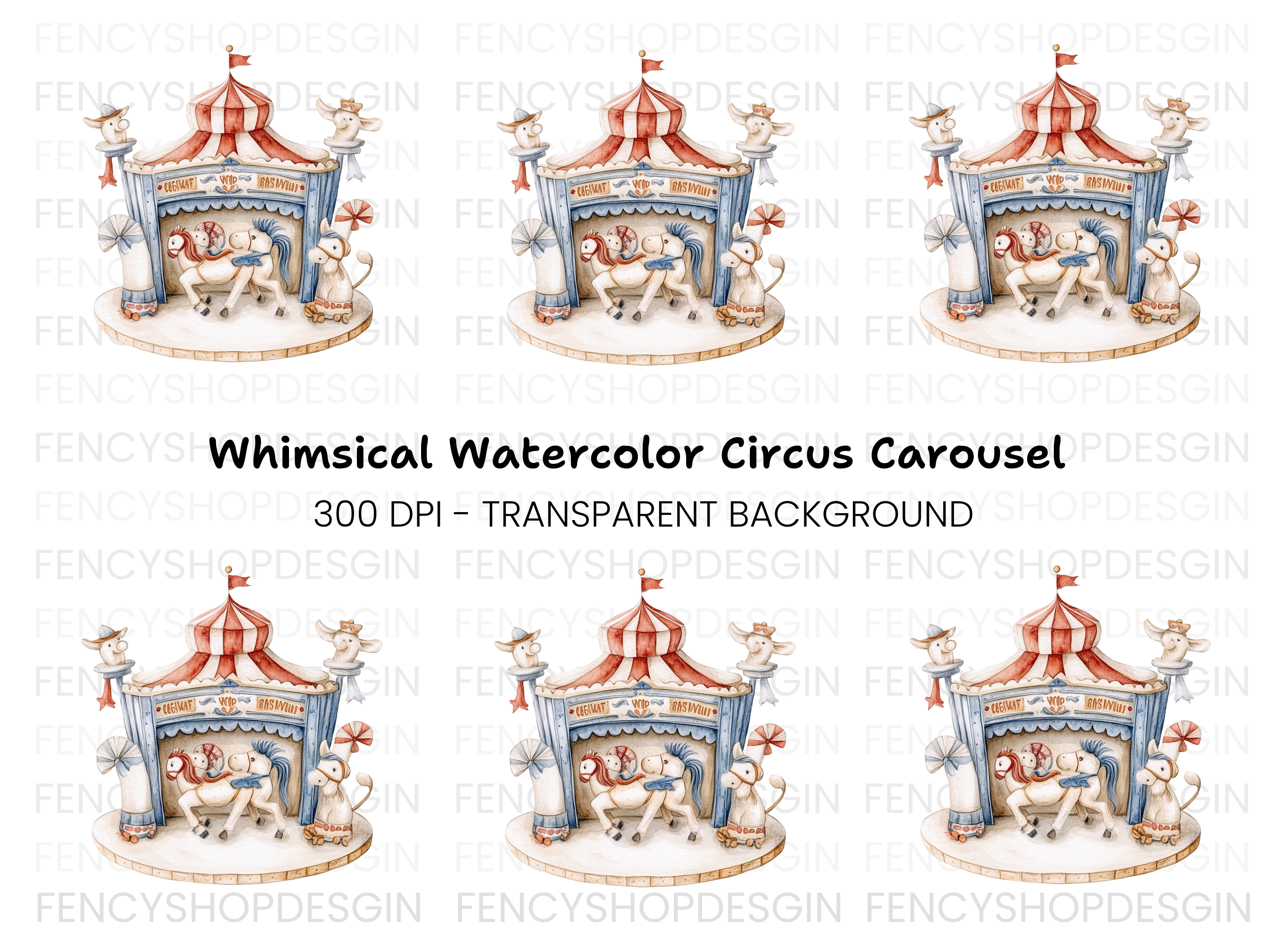 Whimsical Carousel Illustration Clipart Bundle