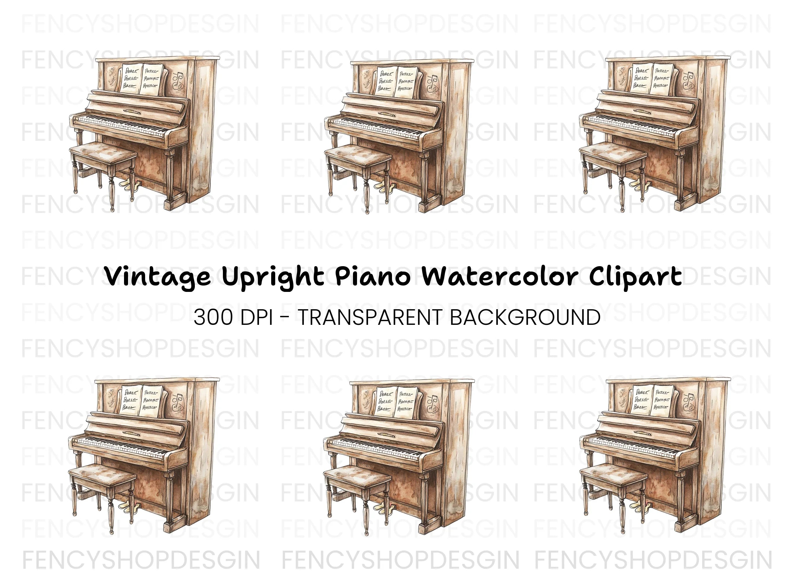 Vintage Upright Piano Clipart Bundle