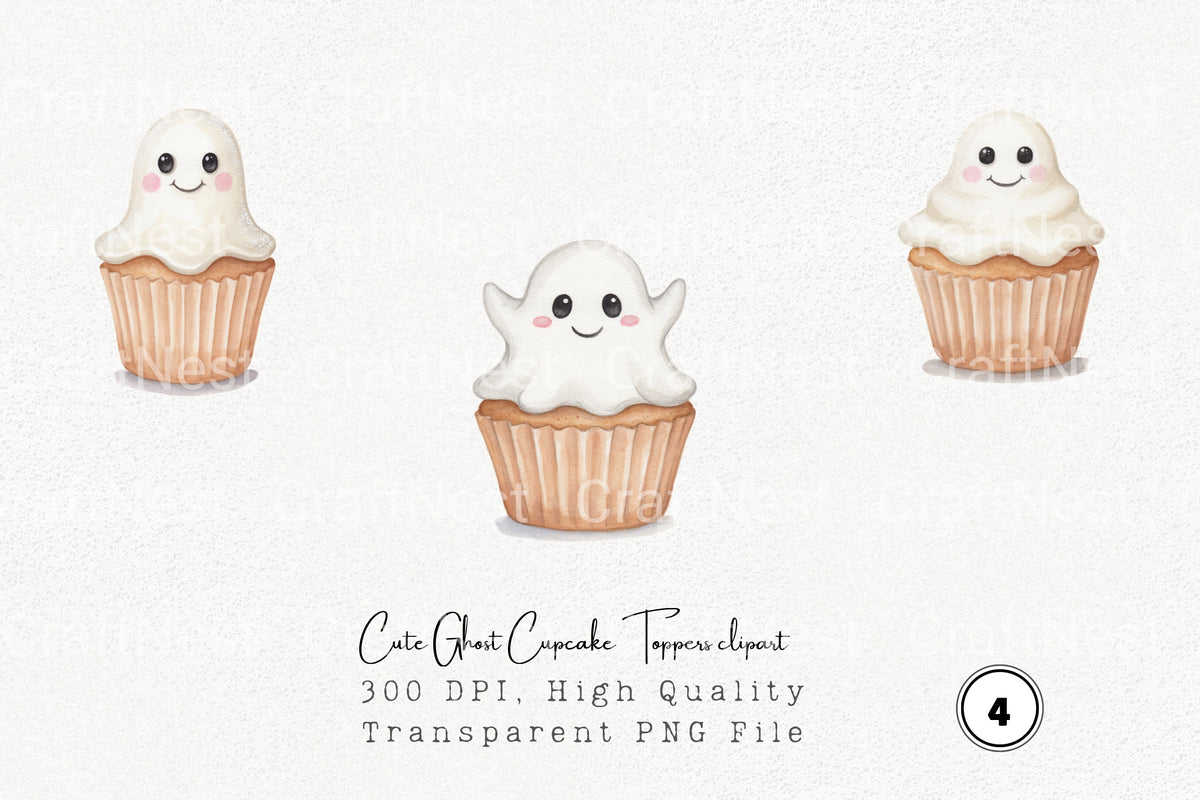 Cute Ghost Cupcake Toppers Clipart Bundle