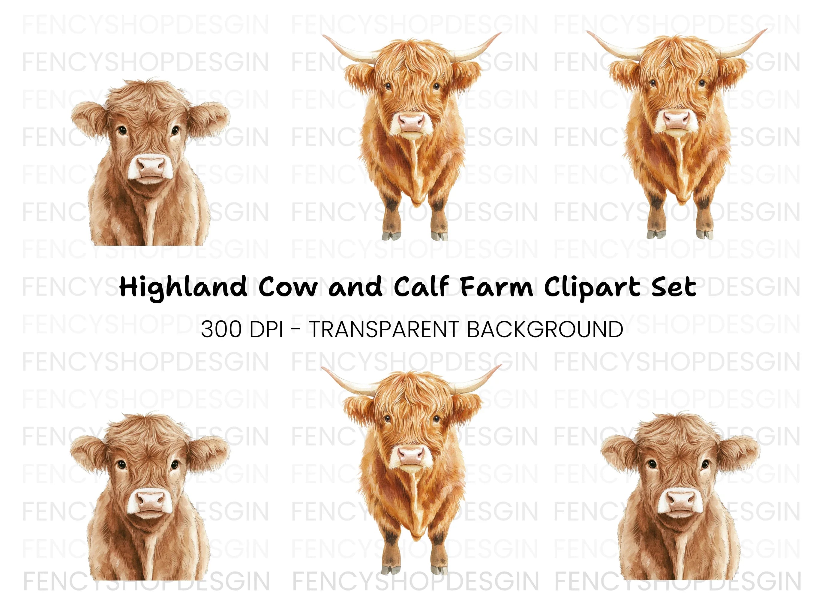 Highland Cow Faces Clipart Bundle