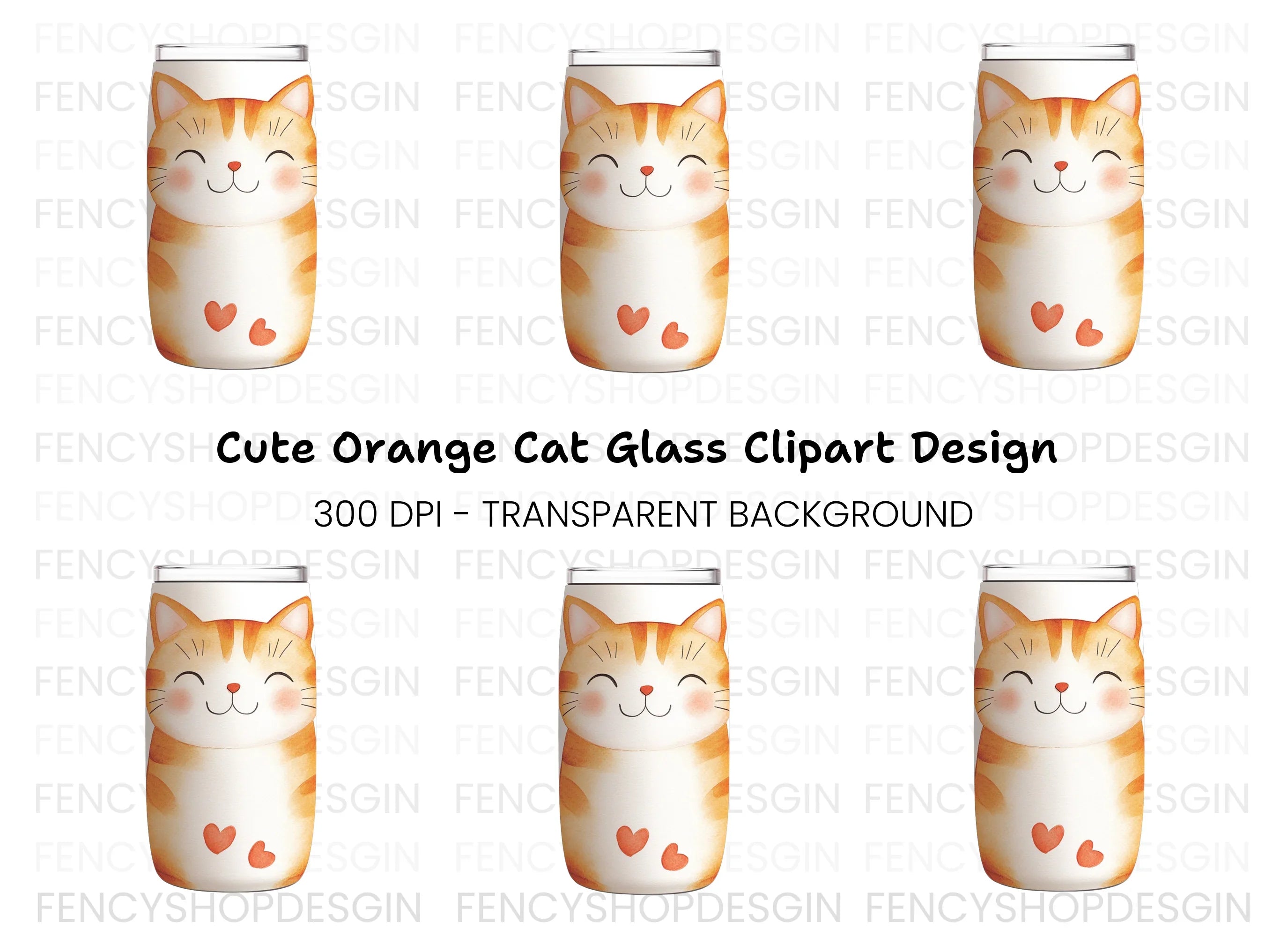 Cute Orange Cat Tumbler Clipart Bundle