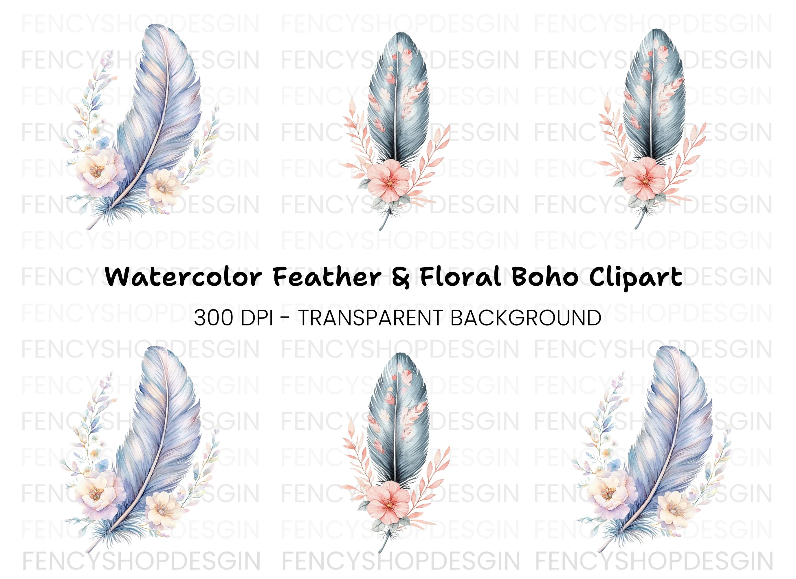 Boho Feather and Floral Clipart Bundle