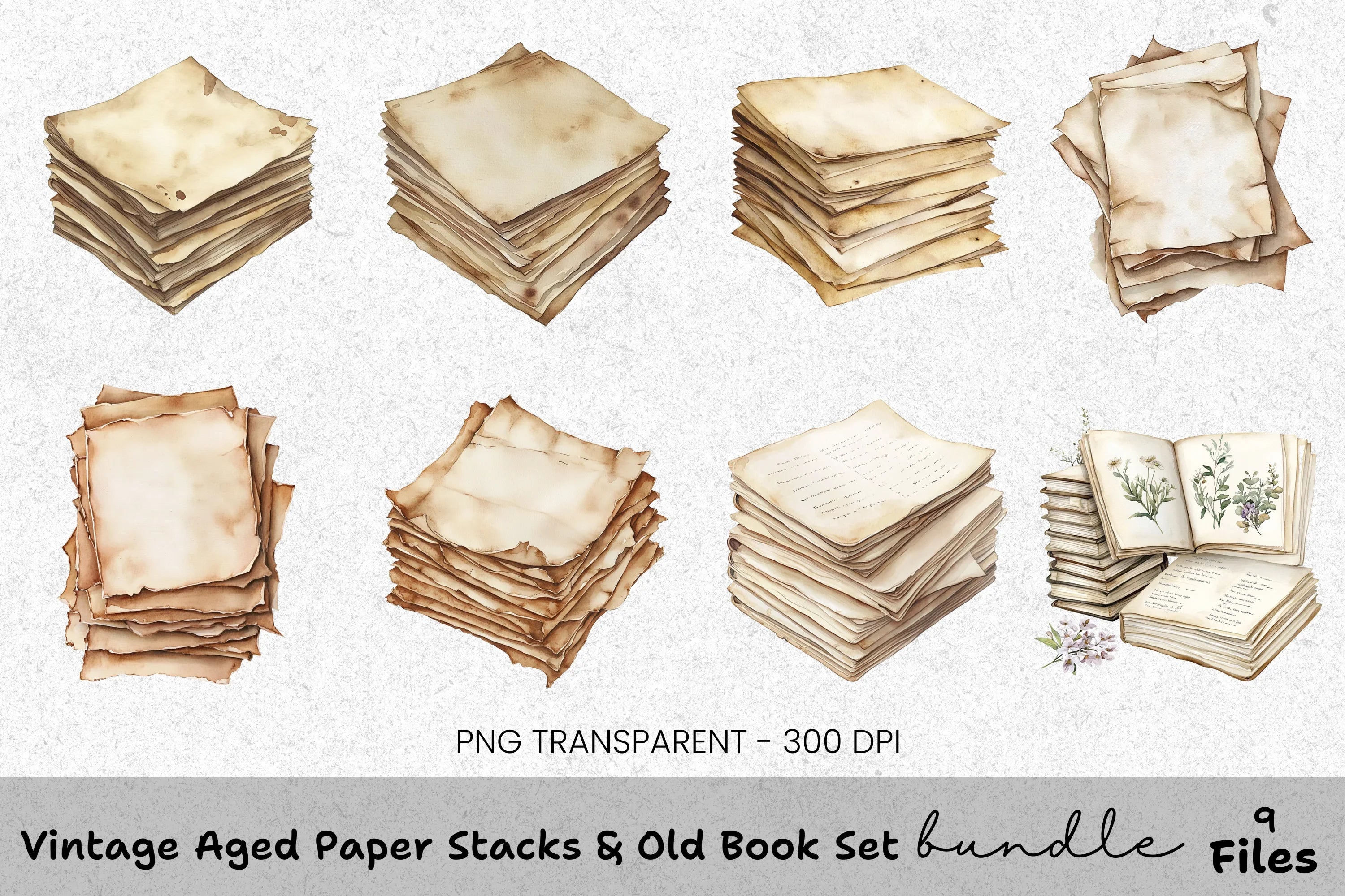 Vintage Aged Stacks Old Book Clipart Bundle