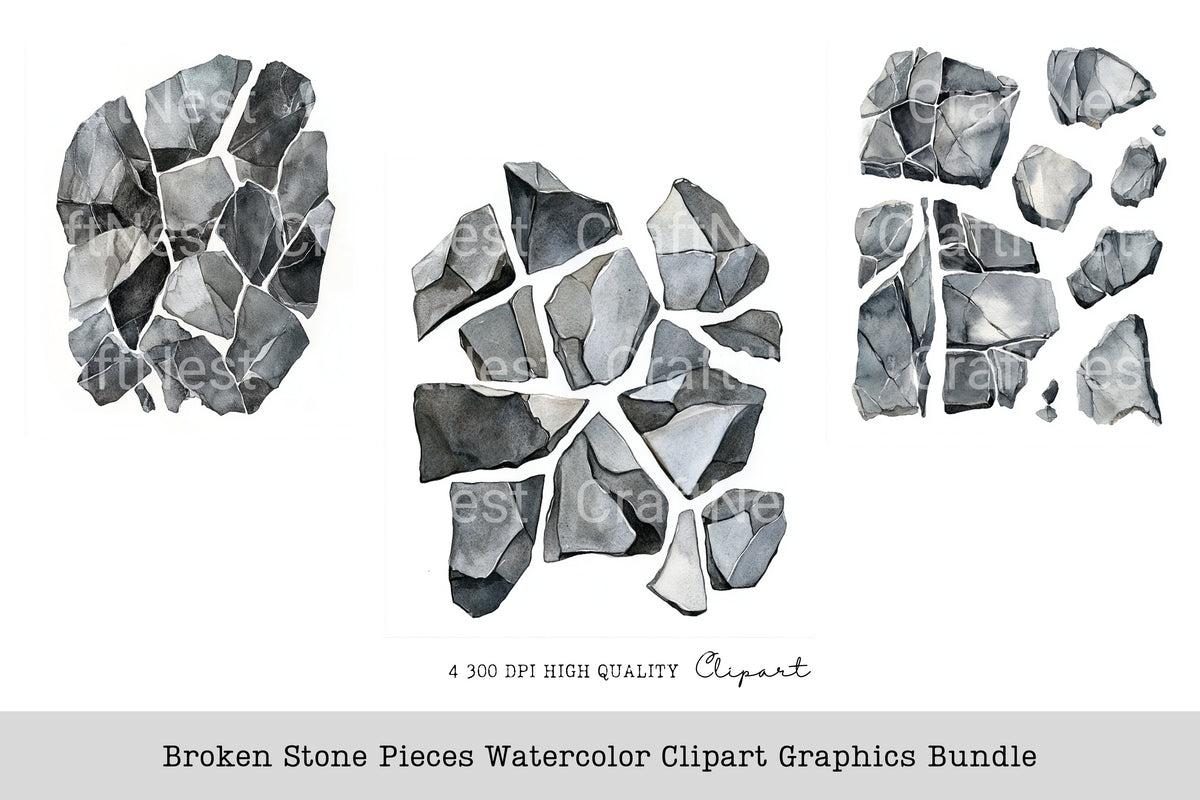 Broken Stone Pieces Graphics Clipart Bundle
