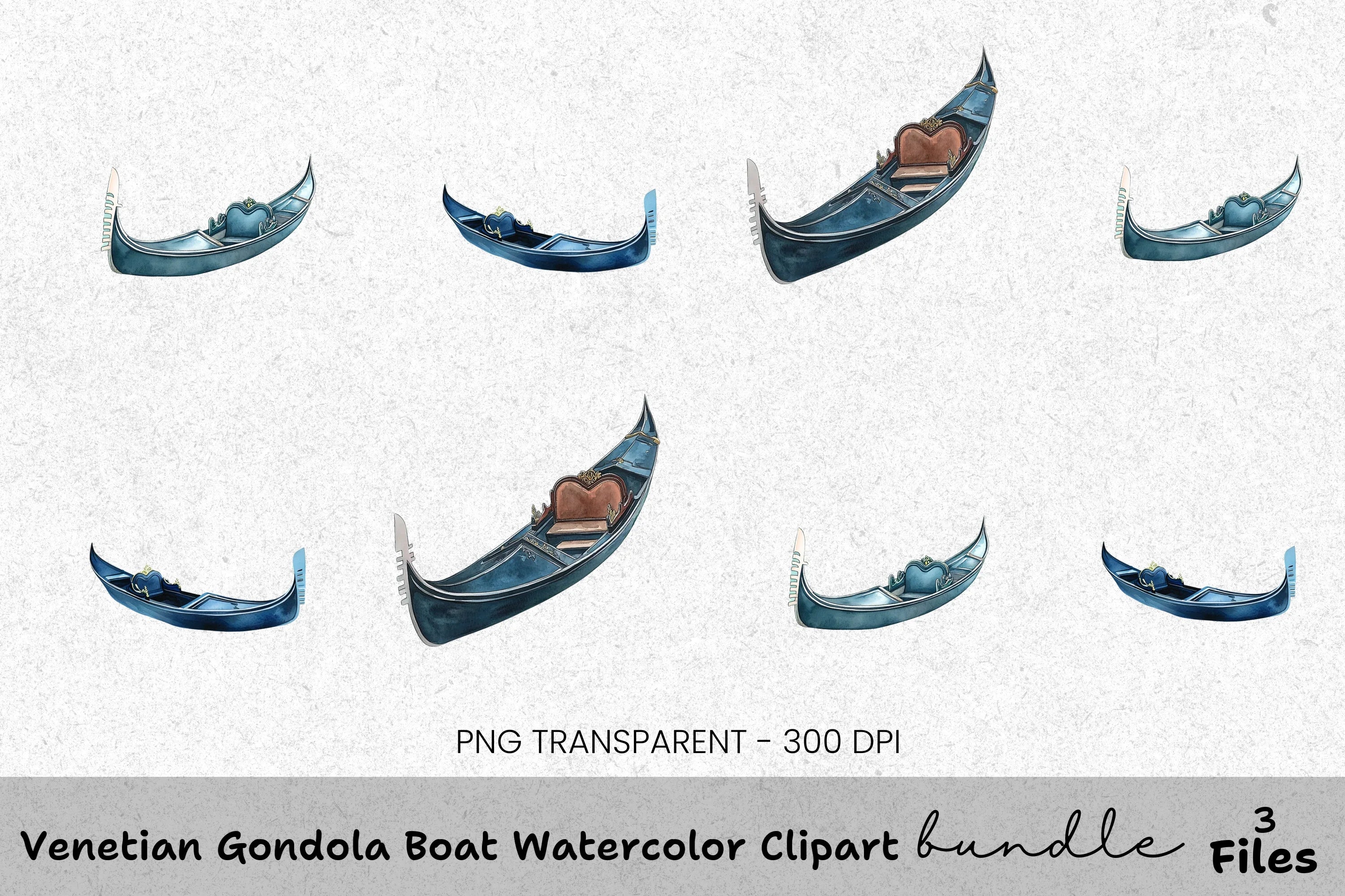 Venetian Gondola Boat Clipart Bundle