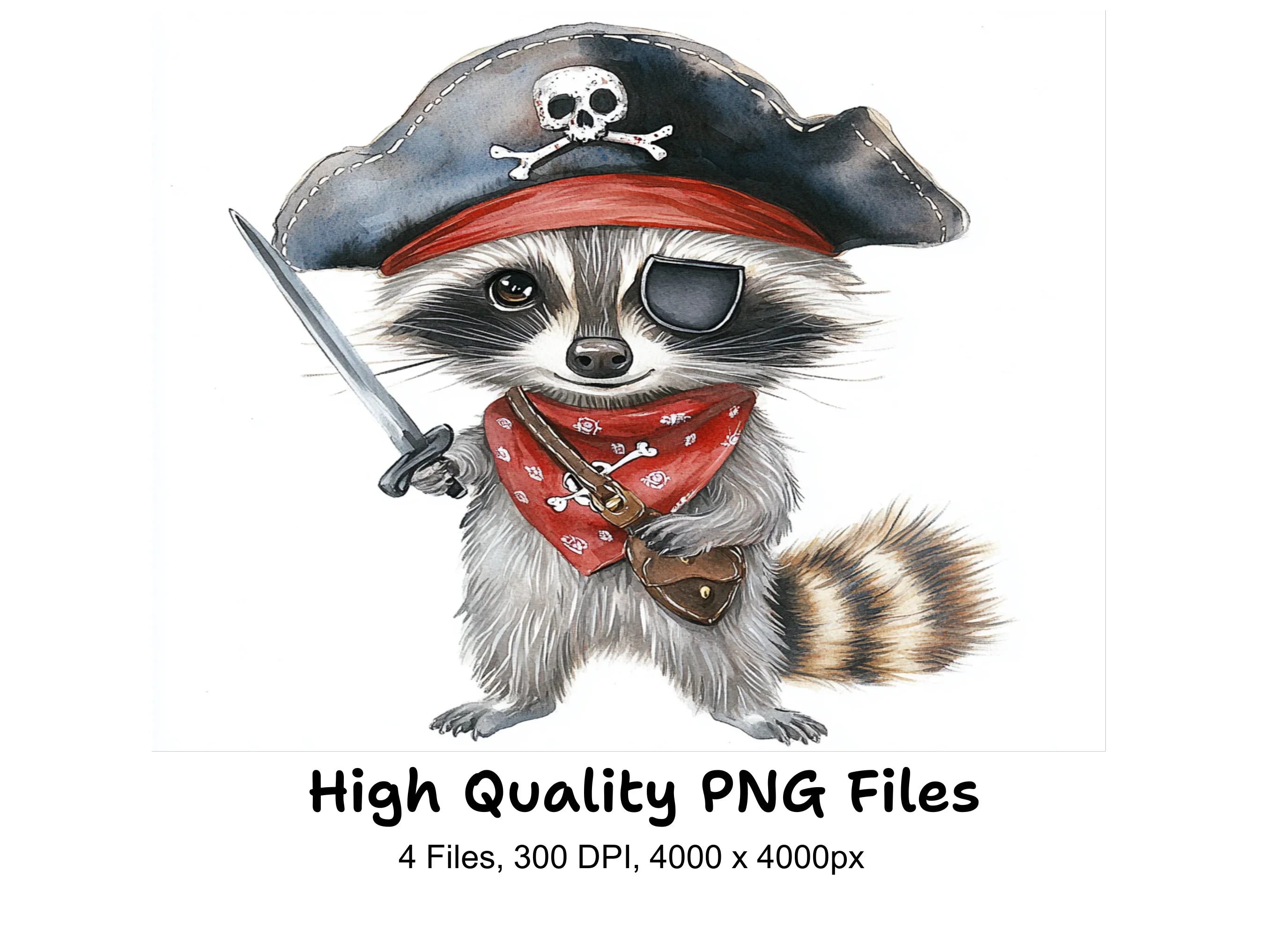 Raccoon Pirate with Sword Clipart Bundle