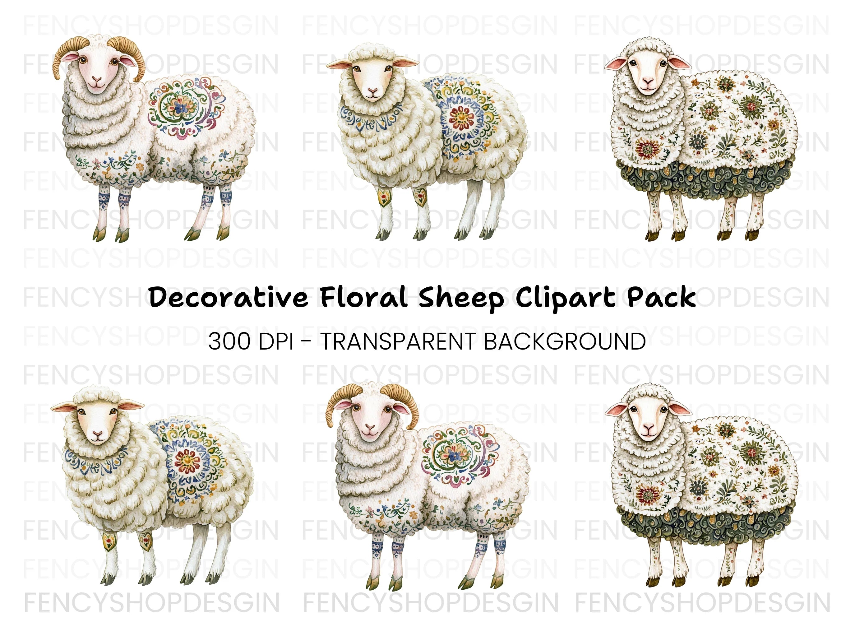 Decorative Sheep Clipart Bundle