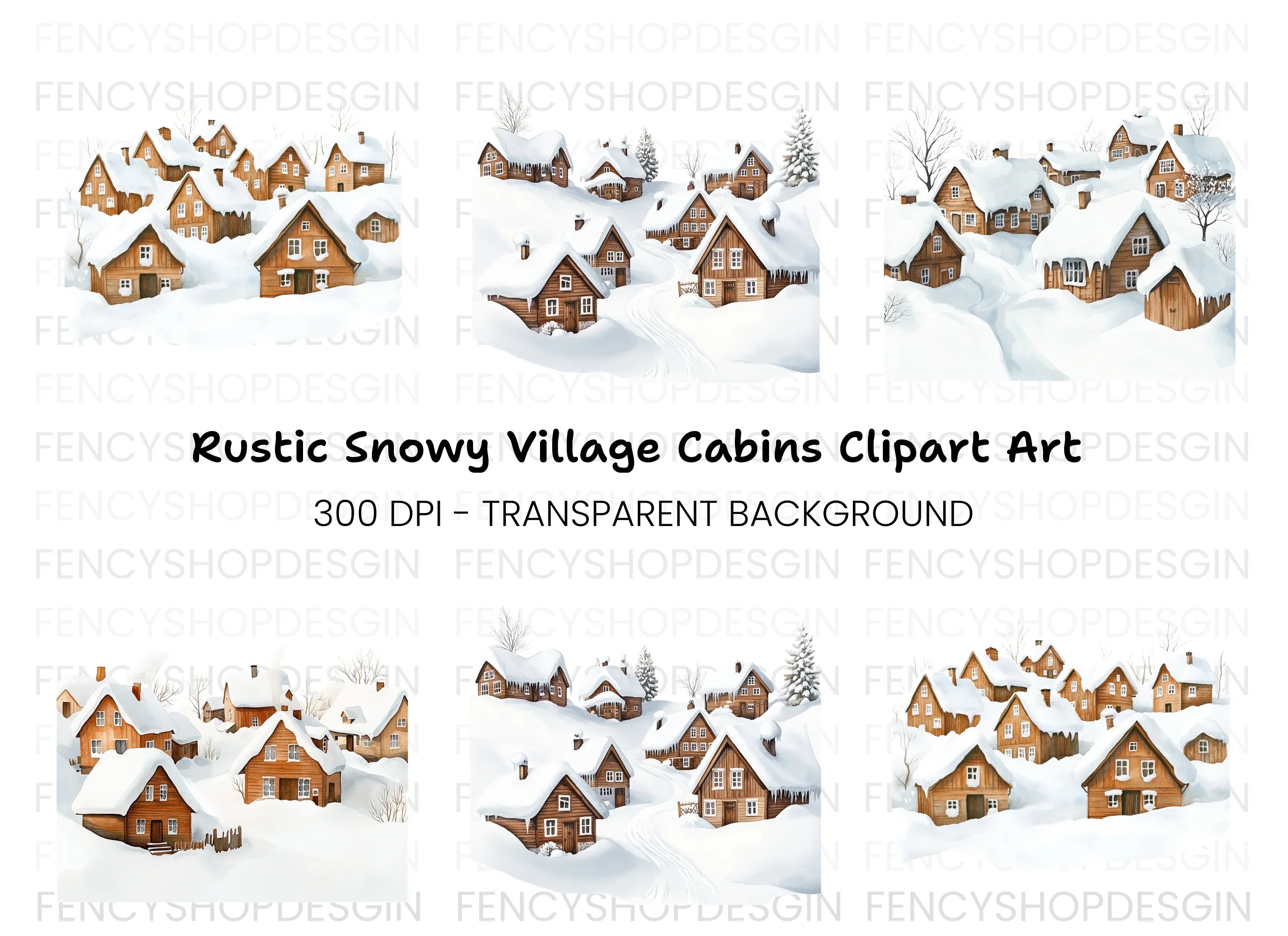 Rustic Winter Village Clipart Bundle