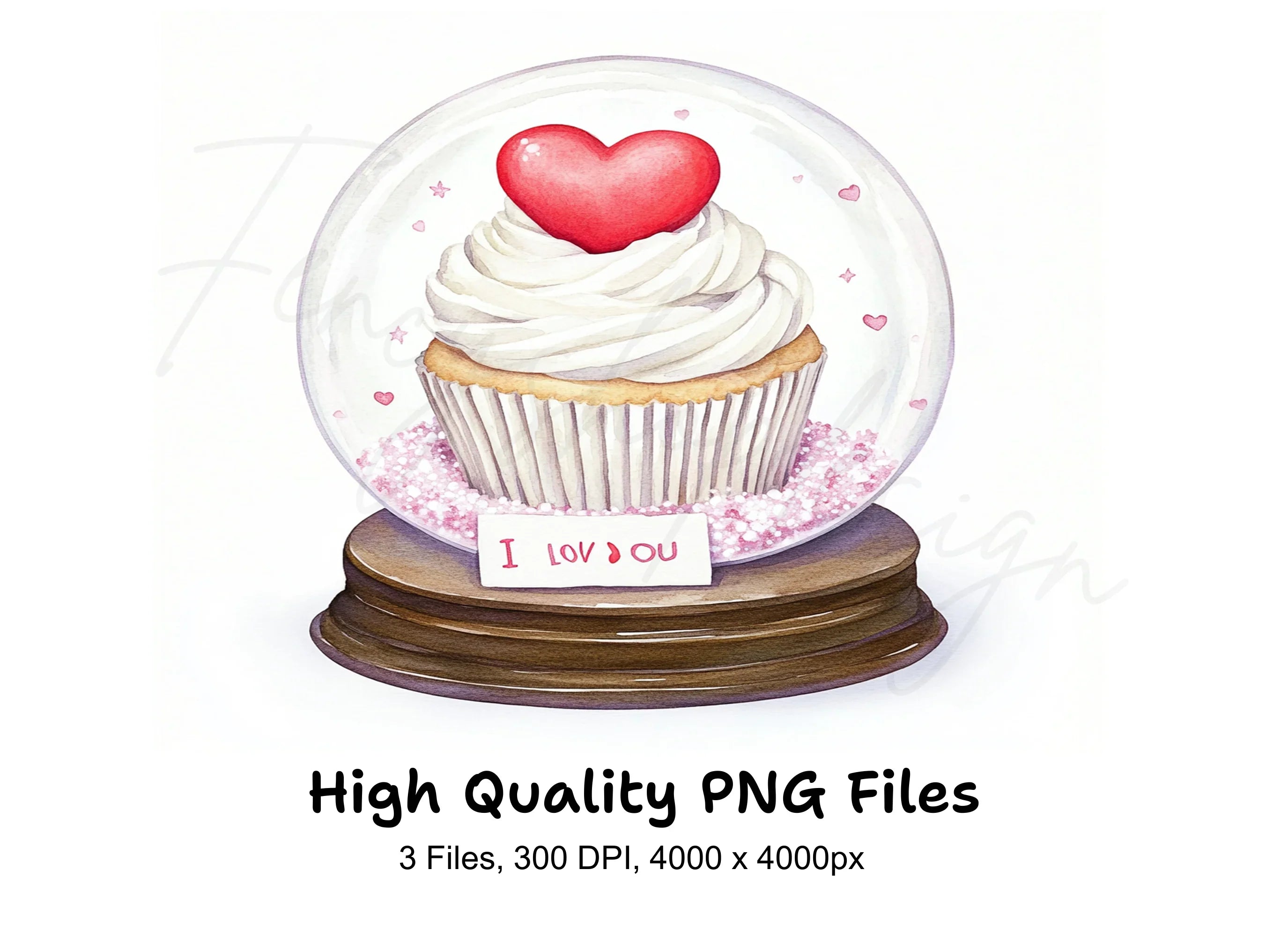 Love Cupcake Snow Globe Clipart Bundle