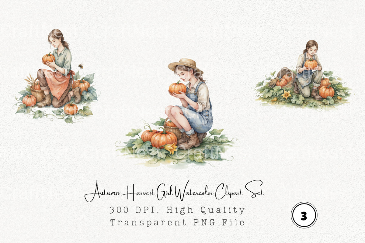 Autumn Harvest Girl Clipart Bundle