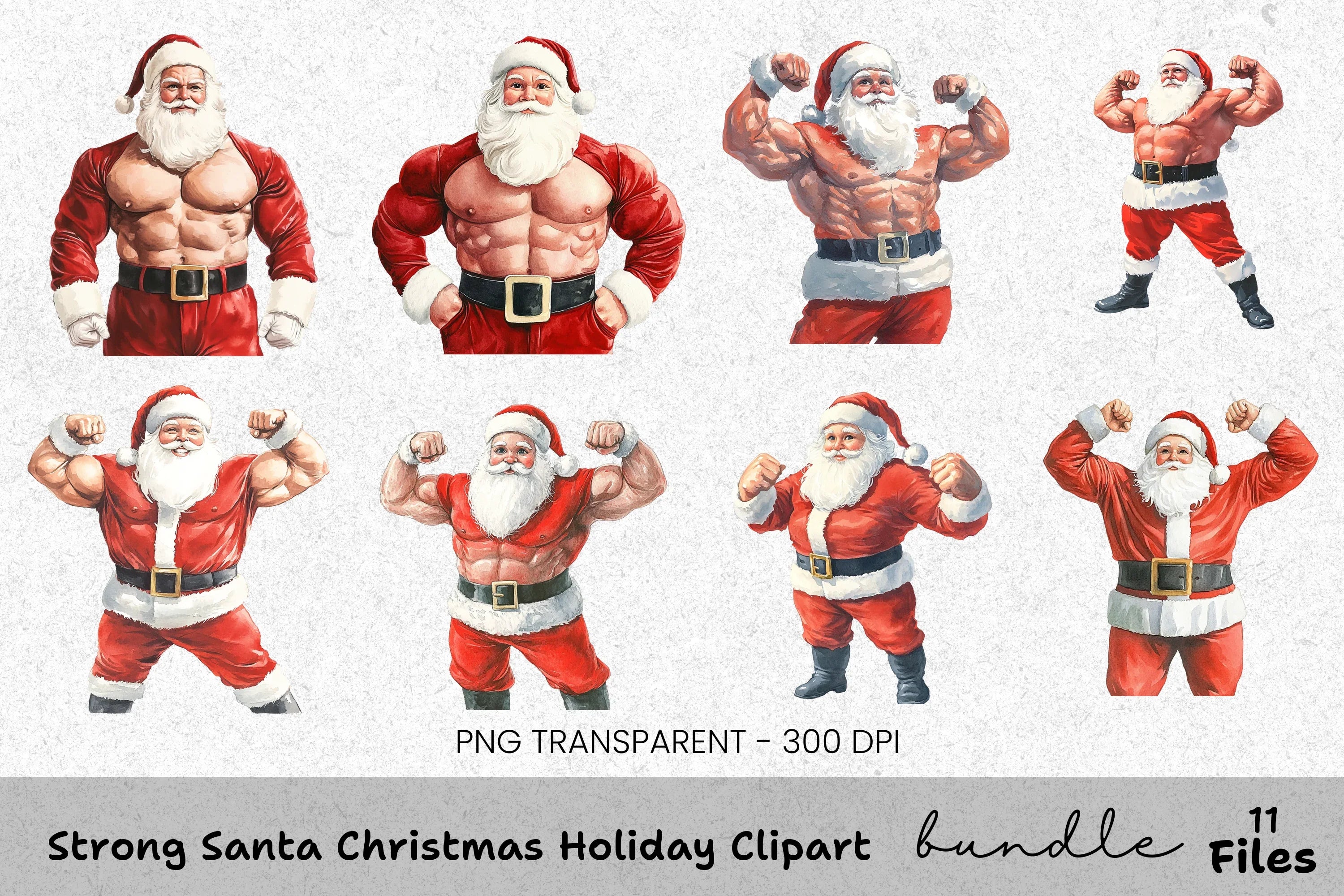 Strong Santa Christmas Holiday Clipart Bundle