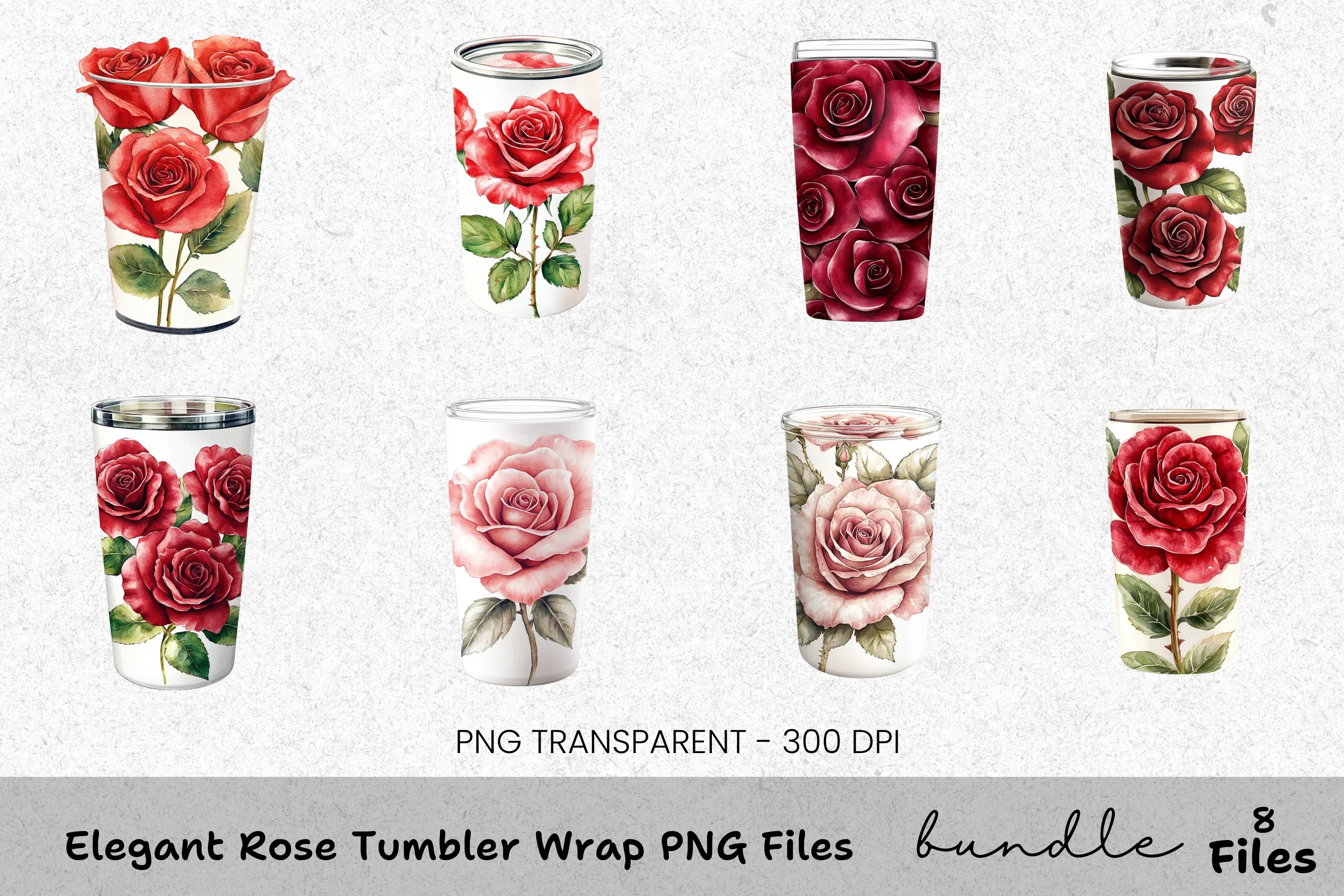 Elegant Rose Tumbler Clipart Bundle