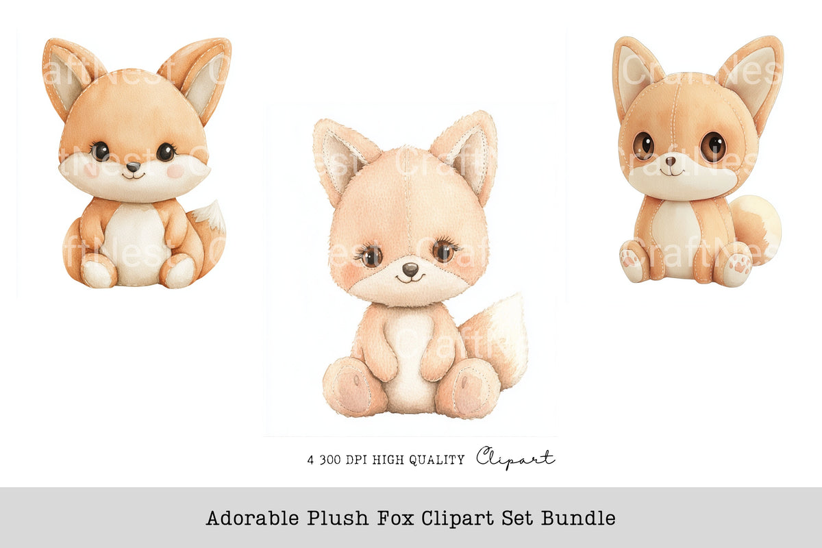 Adorable Plush Fox Clipart Bundle