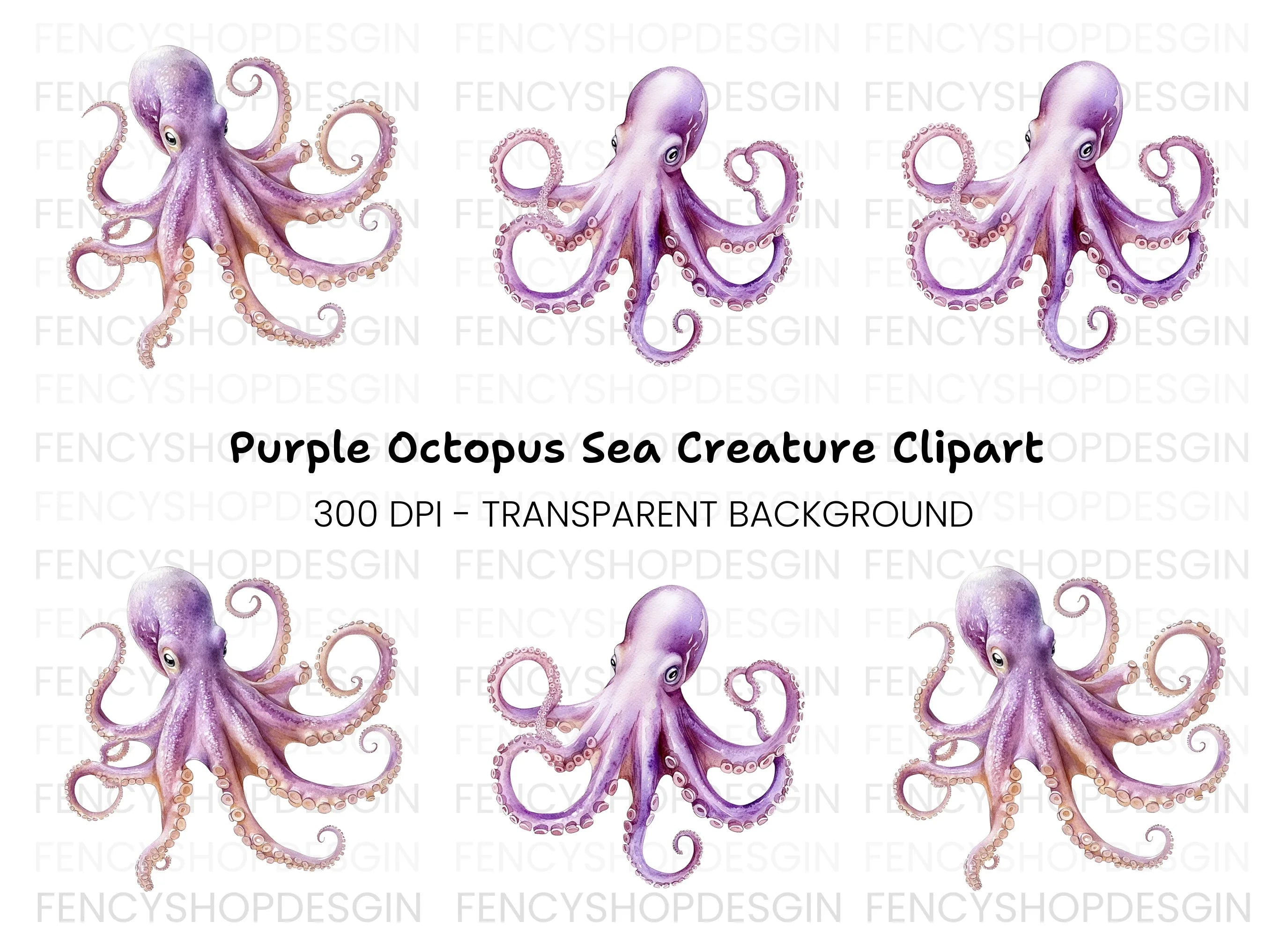 Purple Octopus Clipart Bundle
