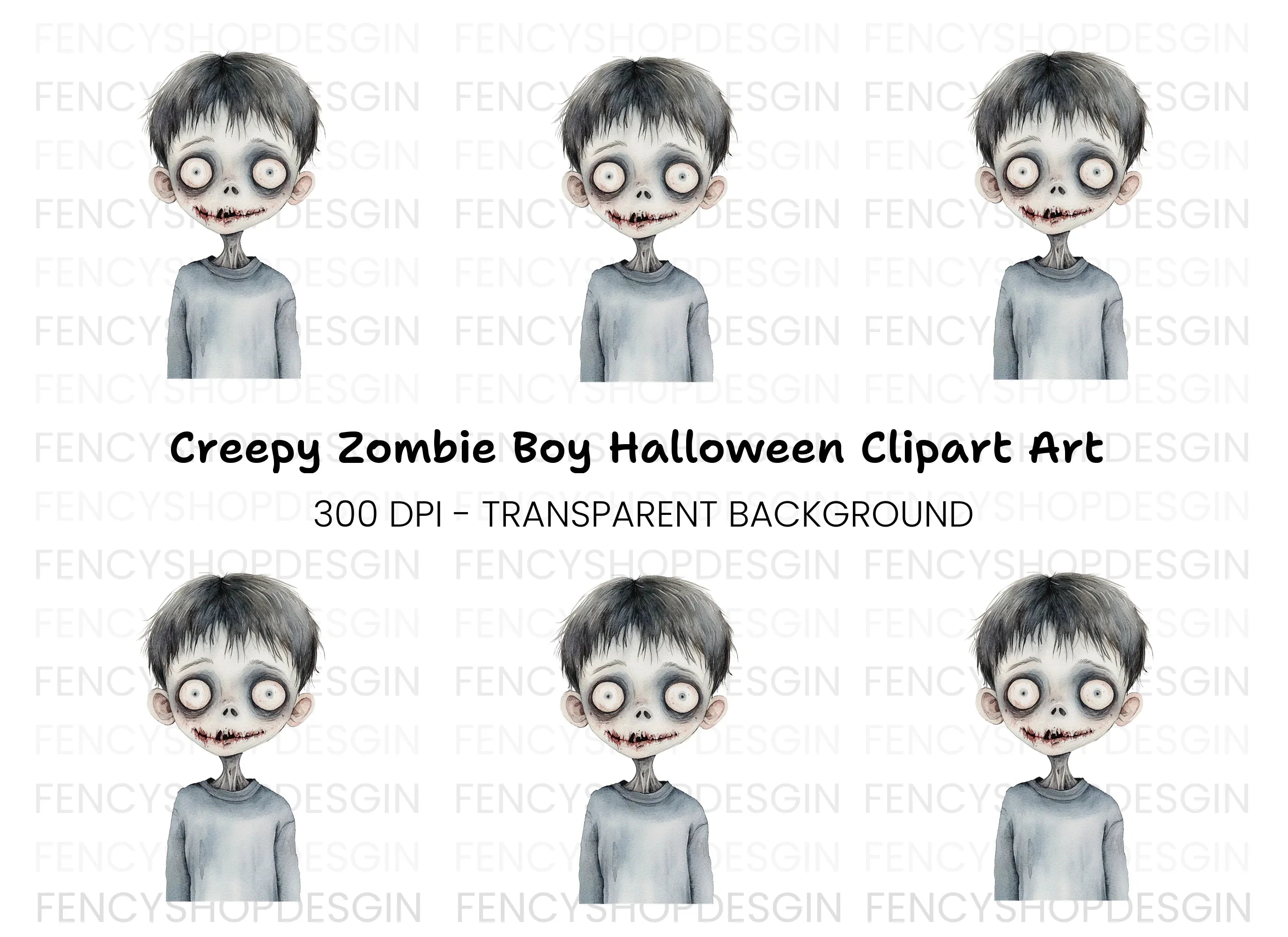 Creepy Zombie Boy Halloween Clipart Bundle