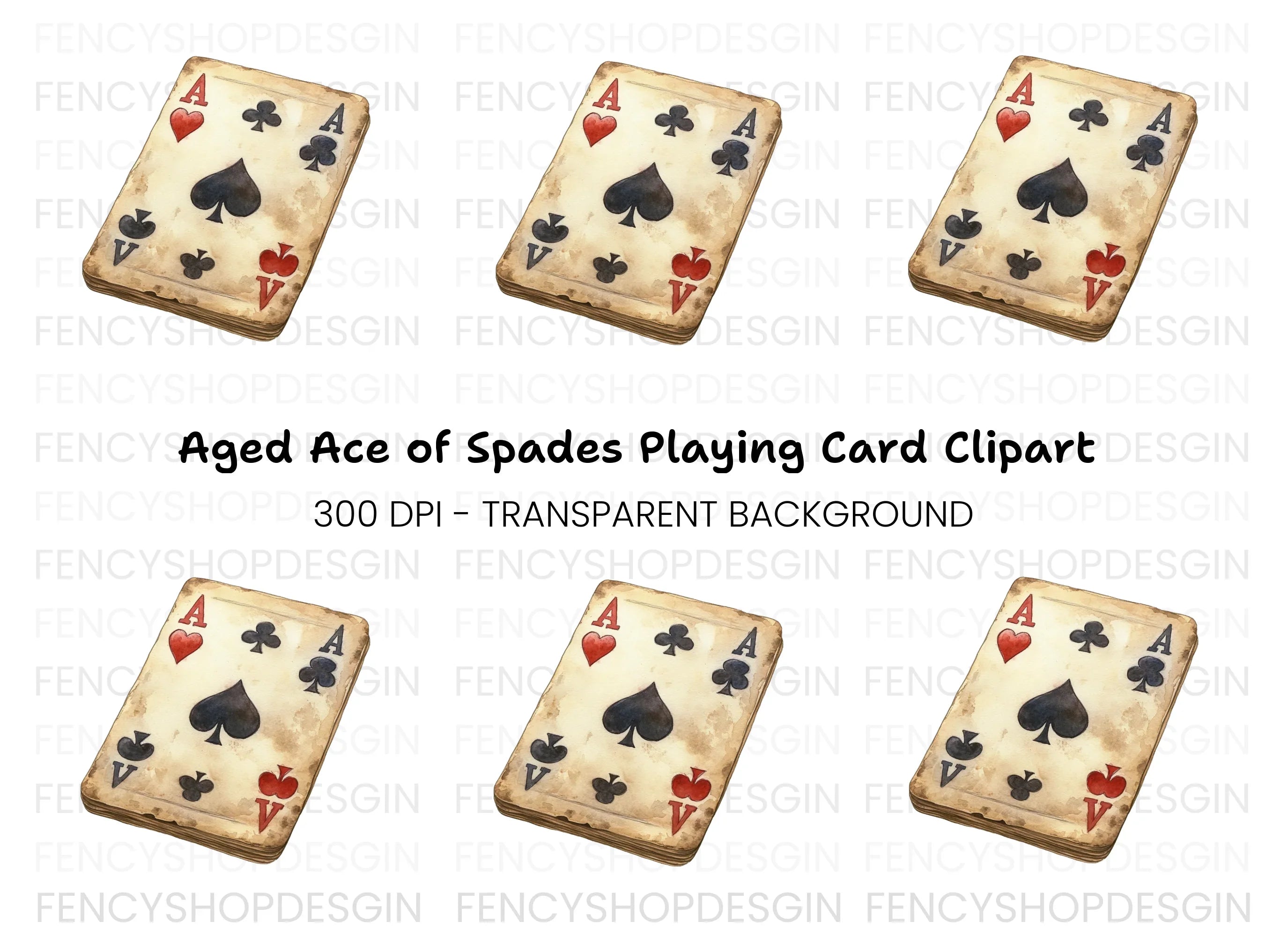 Vintage Ace of Spades Playing Card Clipart Bundle